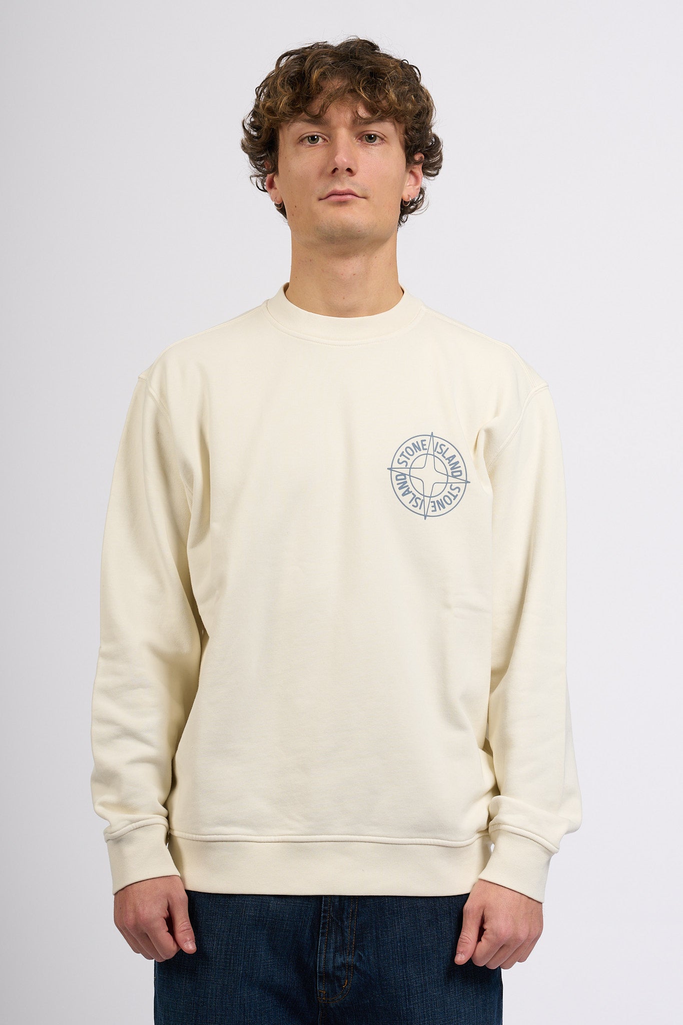 Stone Island Felpa Stampa Retro Avorio Uomo-4