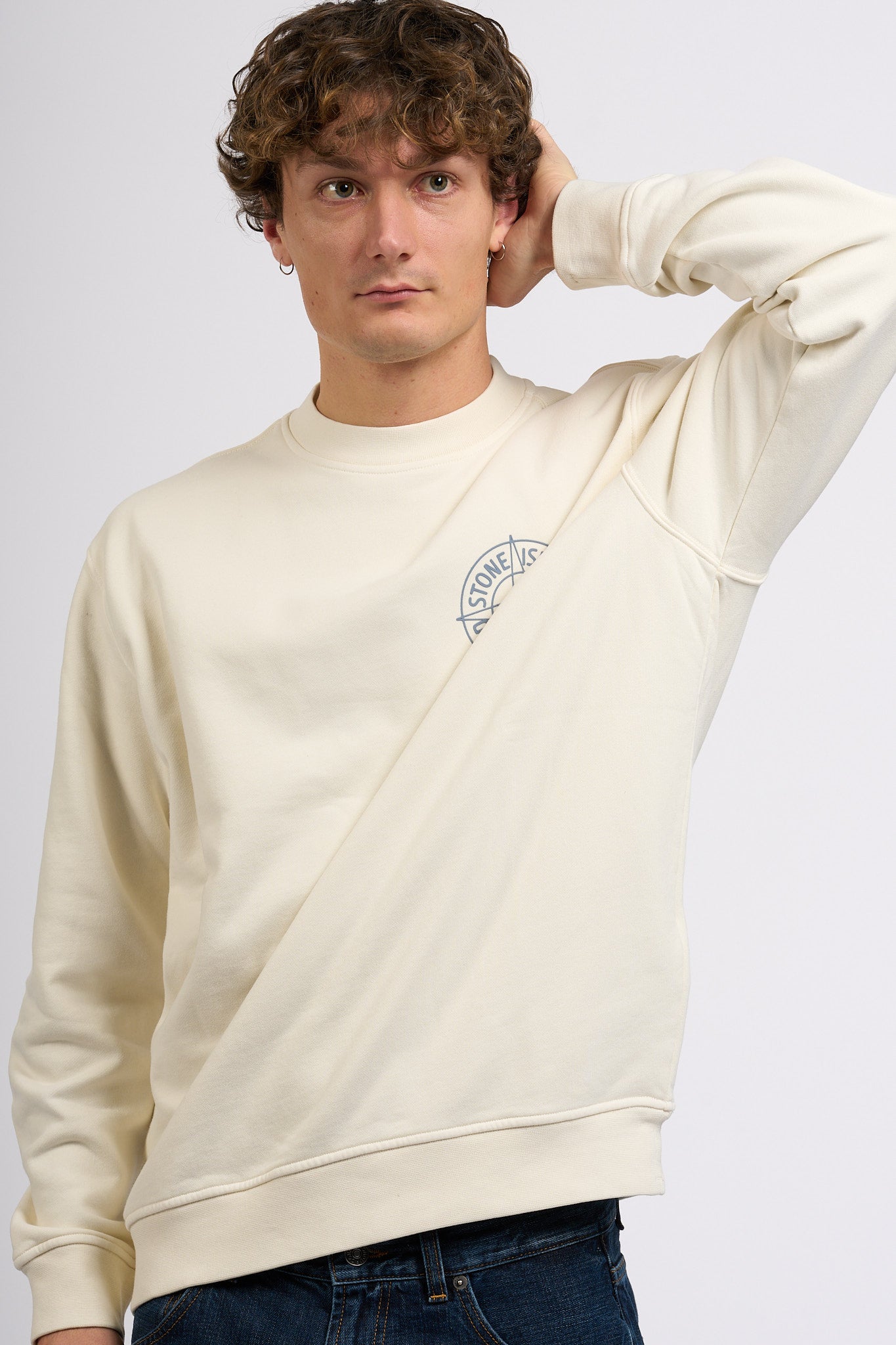 Stone Island Felpa Stampa Retro Avorio Uomo-1