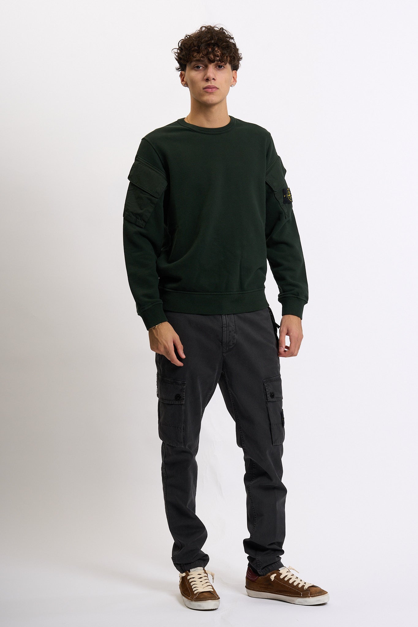 Stone island Felpa Tasche Su Maniche Verde Uomo-6