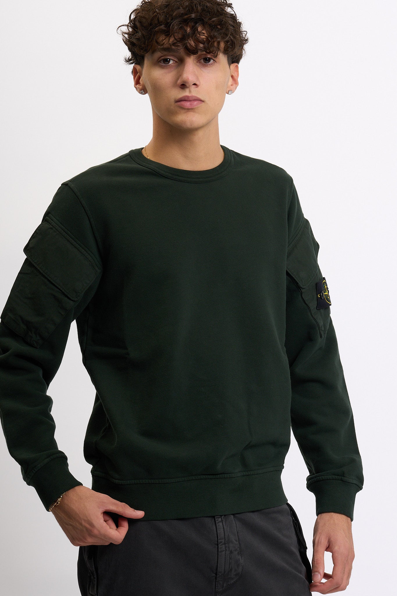 Stone island Felpa Tasche Su Maniche Verde Uomo-5