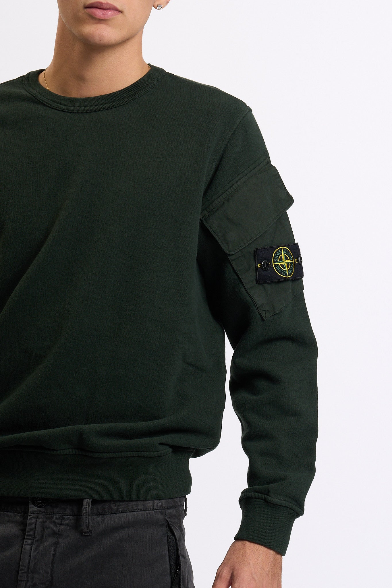 Stone island Felpa Tasche Su Maniche Verde Uomo-3