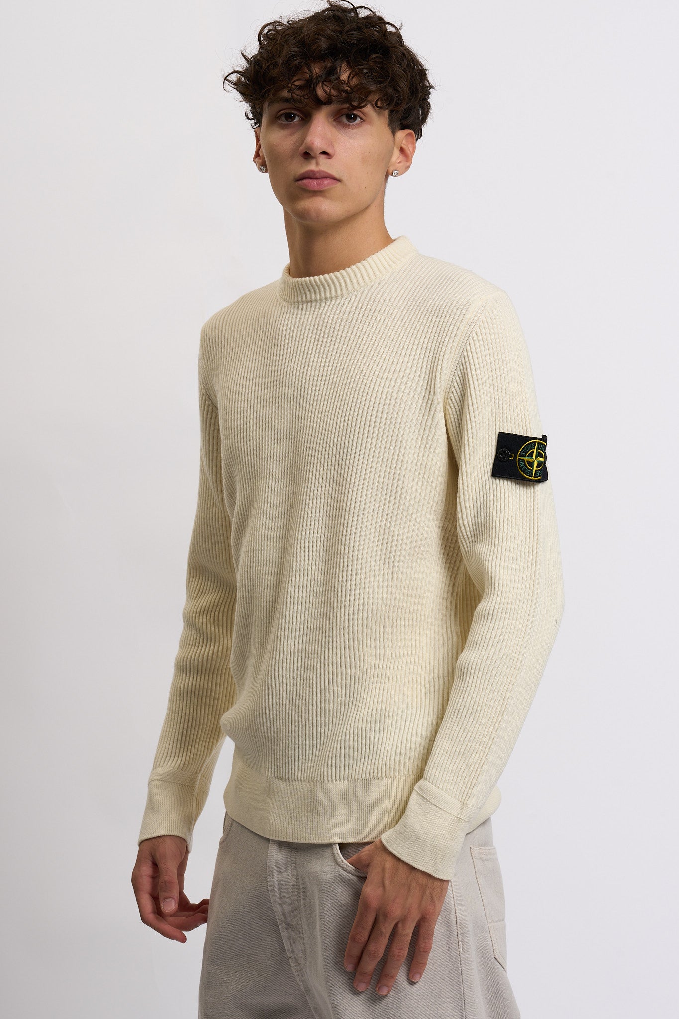 Stone island Maglia Costa Giro Panna Uomo-4