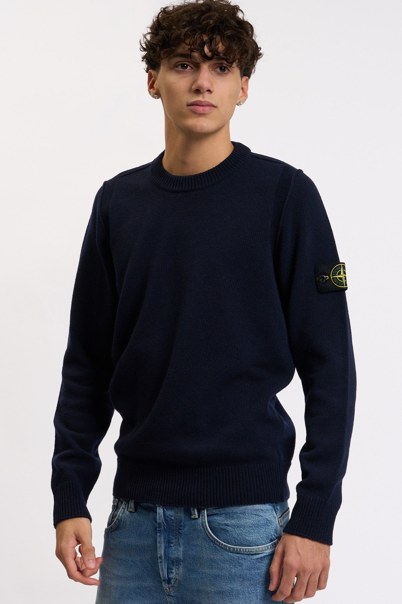 Stone island Maglia Lambswool Giro Blu Uomo-4