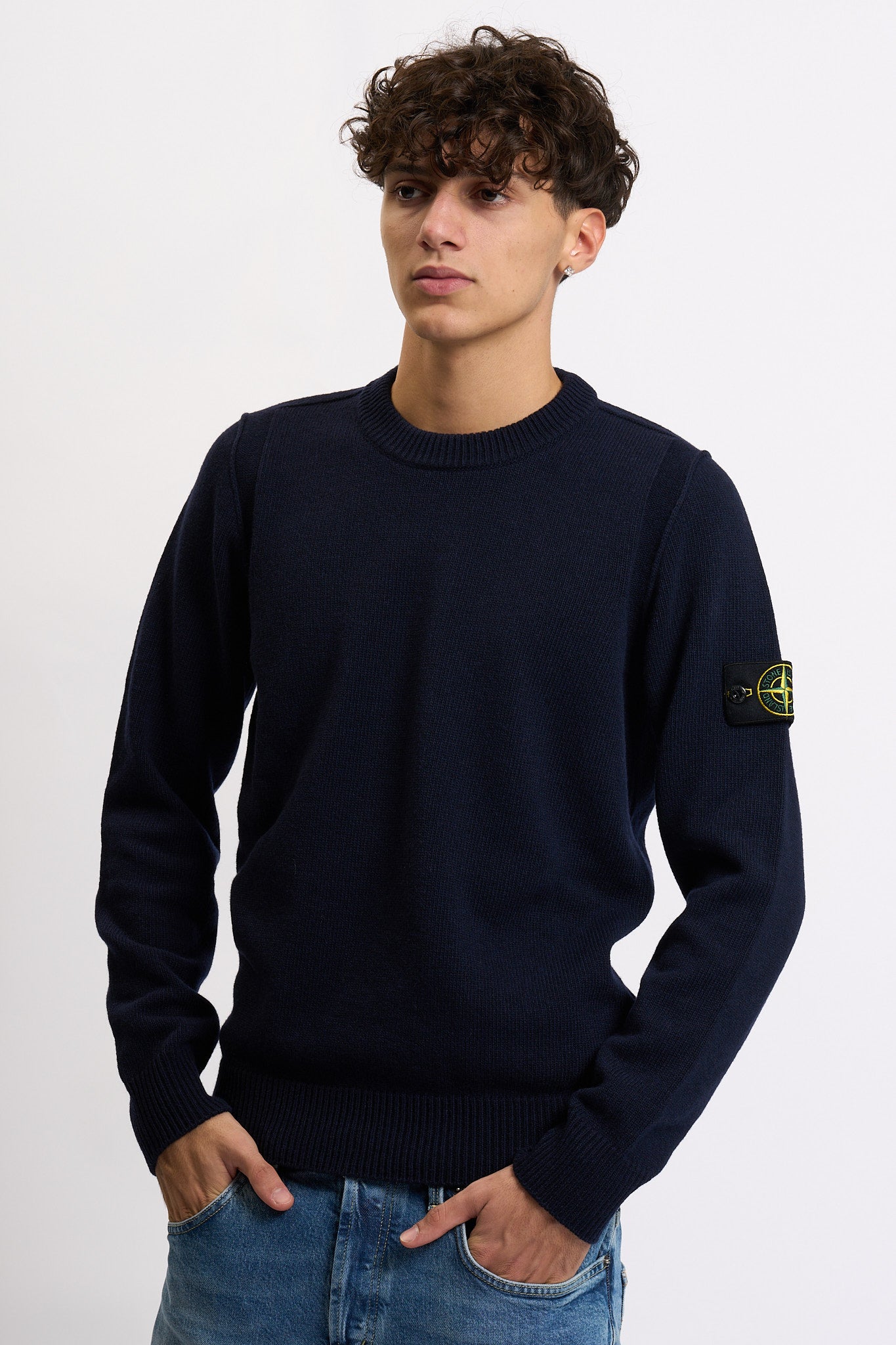 Stone island Maglia Lambswool Giro Blu Uomo-1