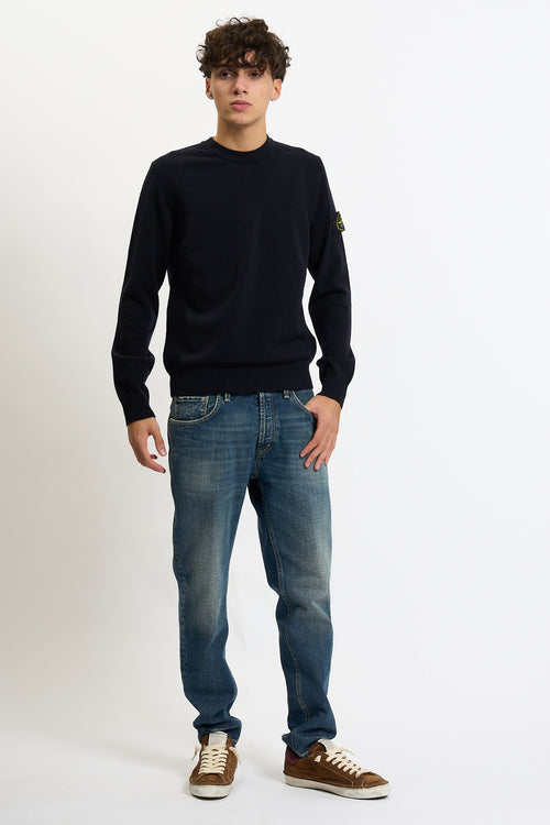 Stone island Maglia Lana Strech Giro Blu Uomo-2