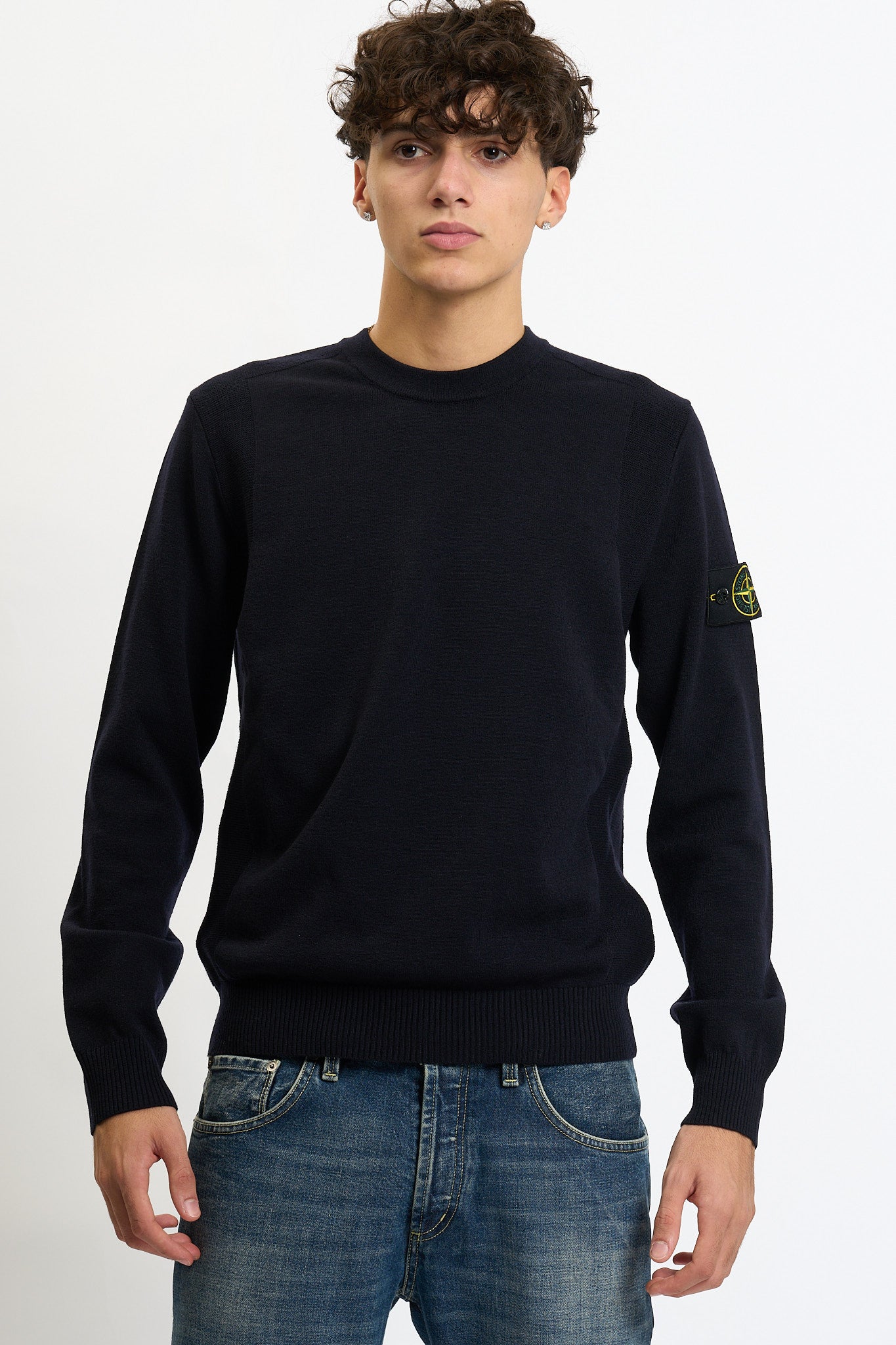 Stone island Maglia Lana Strech Giro Blu Uomo-3