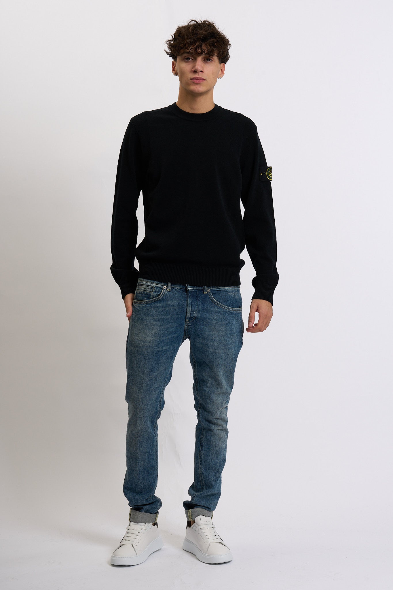 Stone island Maglia Lana Strech Giro Nero Uomo-3