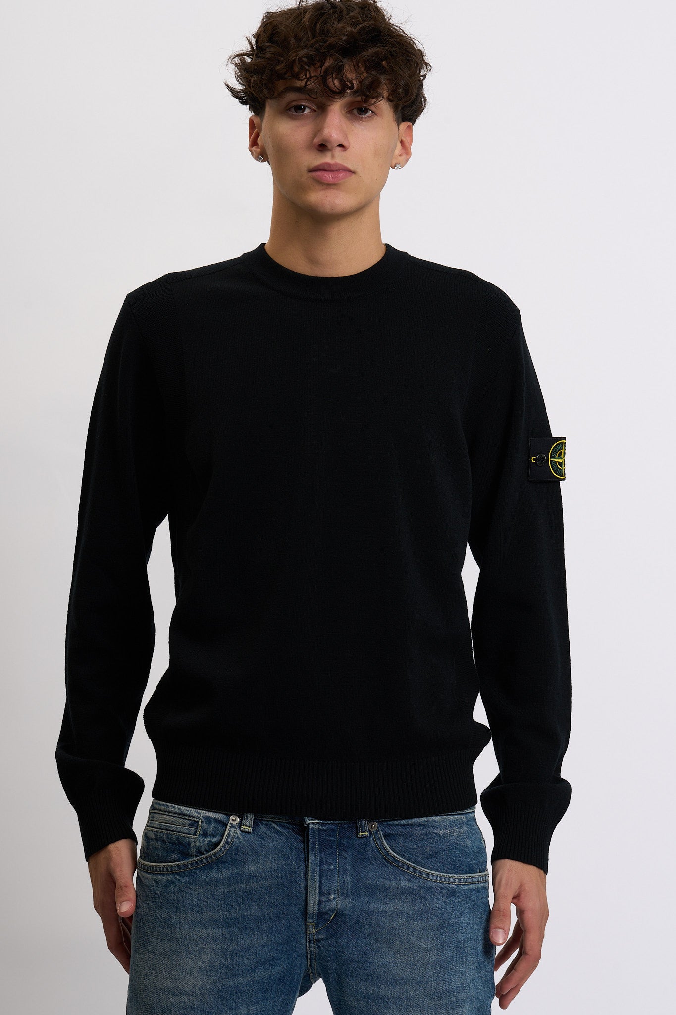 Stone island Maglia Lana Strech Giro Nero Uomo-4