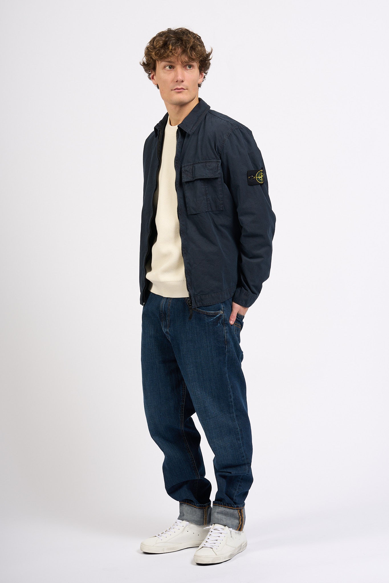 Stone island Overshirt in Canvas Blu Uomo-3
