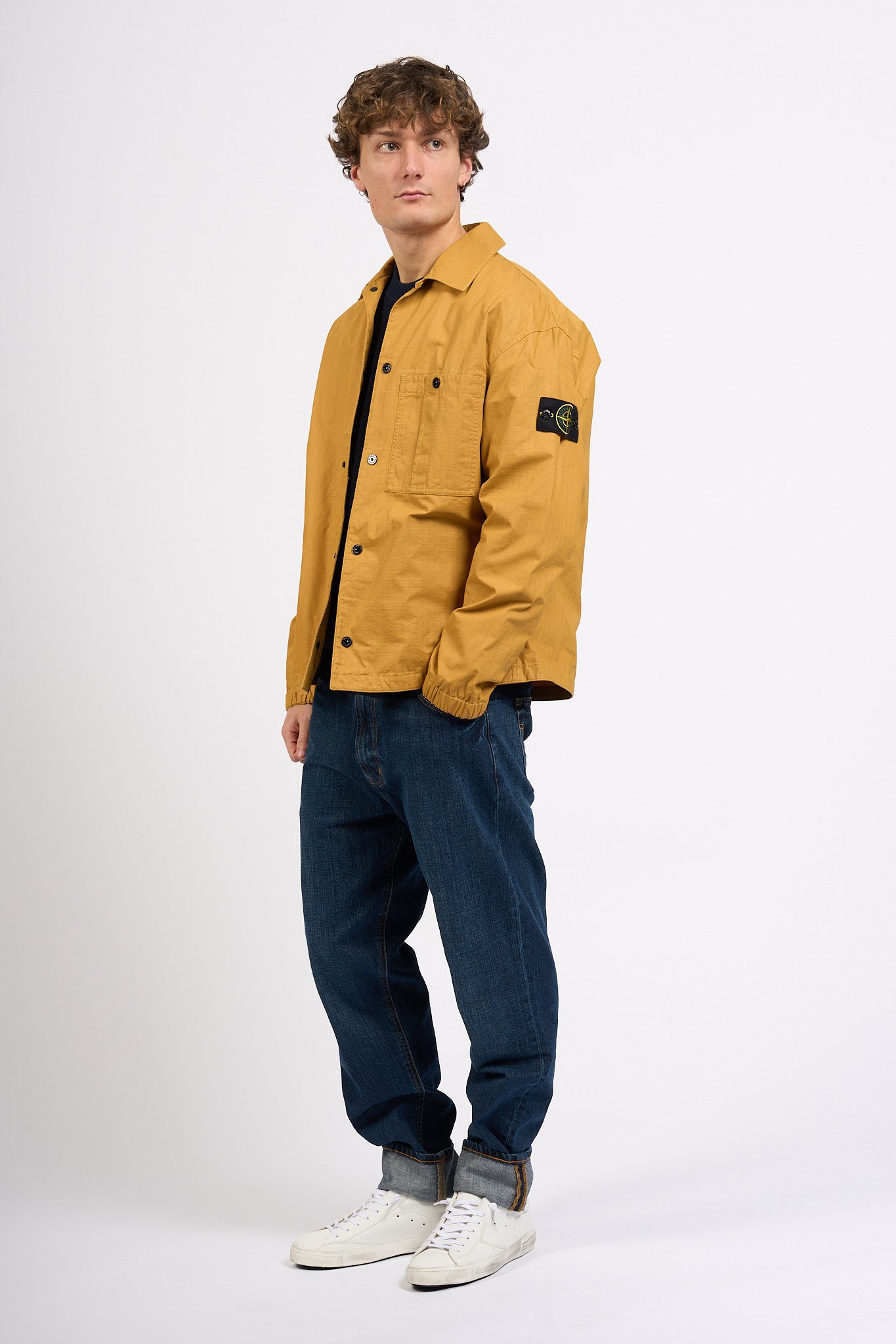 Stone island Overshirt in Cotone Ocra Uomo-3