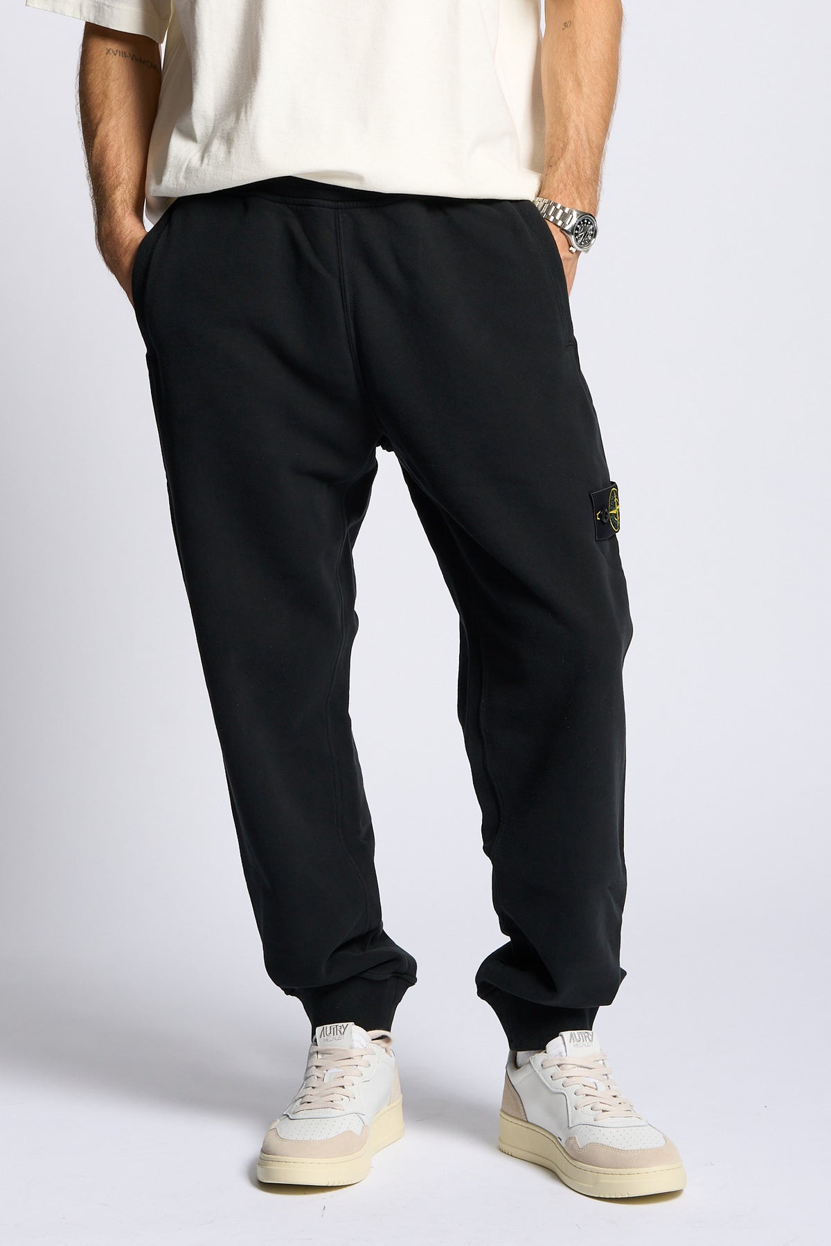 Stone island Pantalone Felpa Nero Uomo-3