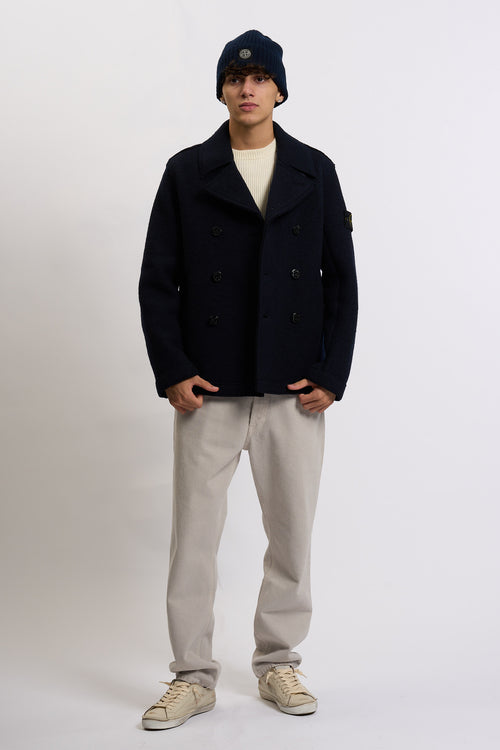 Stone island Peacot Lana Cotta Blu Uomo-2