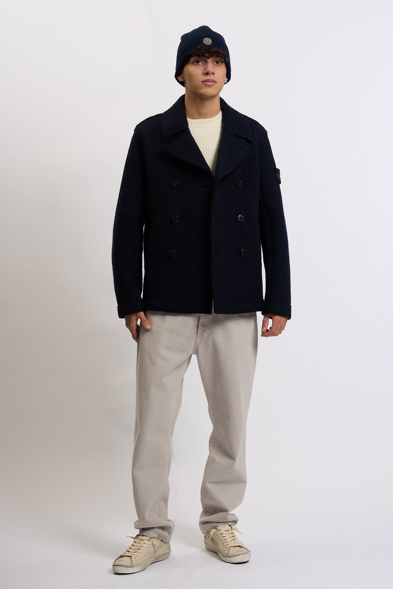 Stone island Peacot Lana Cotta Blu Uomo-8