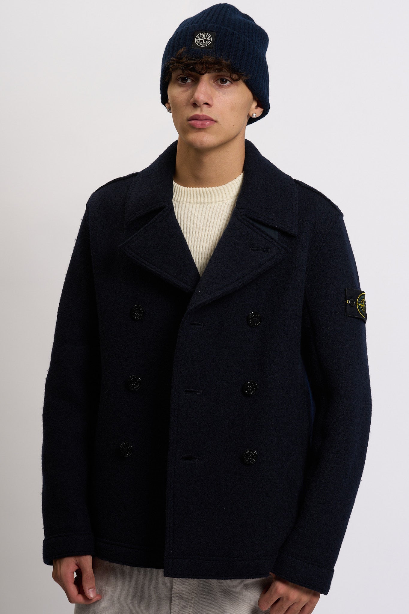 Stone island Peacot Lana Cotta Blu Uomo-4