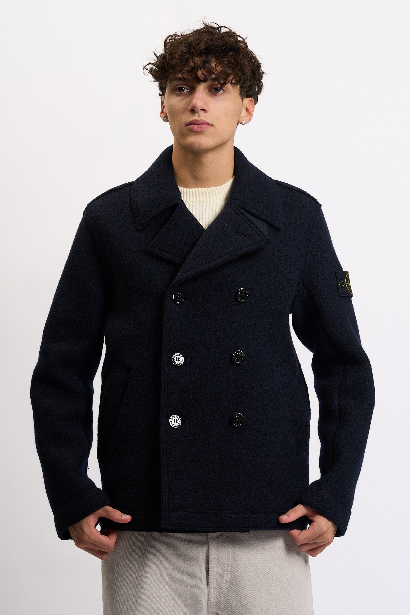 Stone island Peacot Lana Cotta Blu Uomo-5