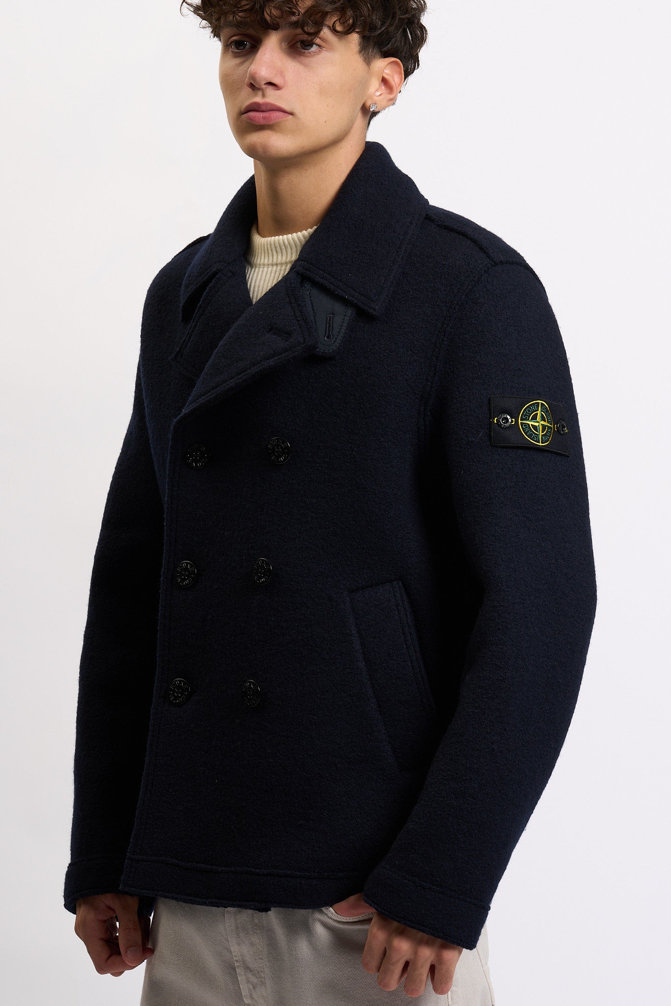 Stone island Peacot Lana Cotta Blu Uomo-6