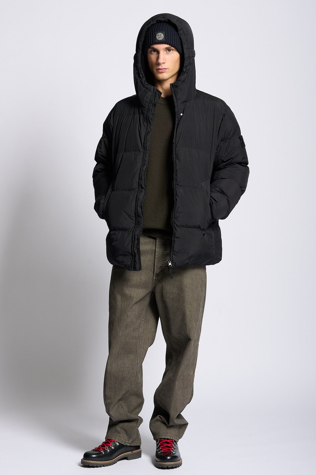 Stone island Piumino Crinkle Cappuccio Nero Uomo-4