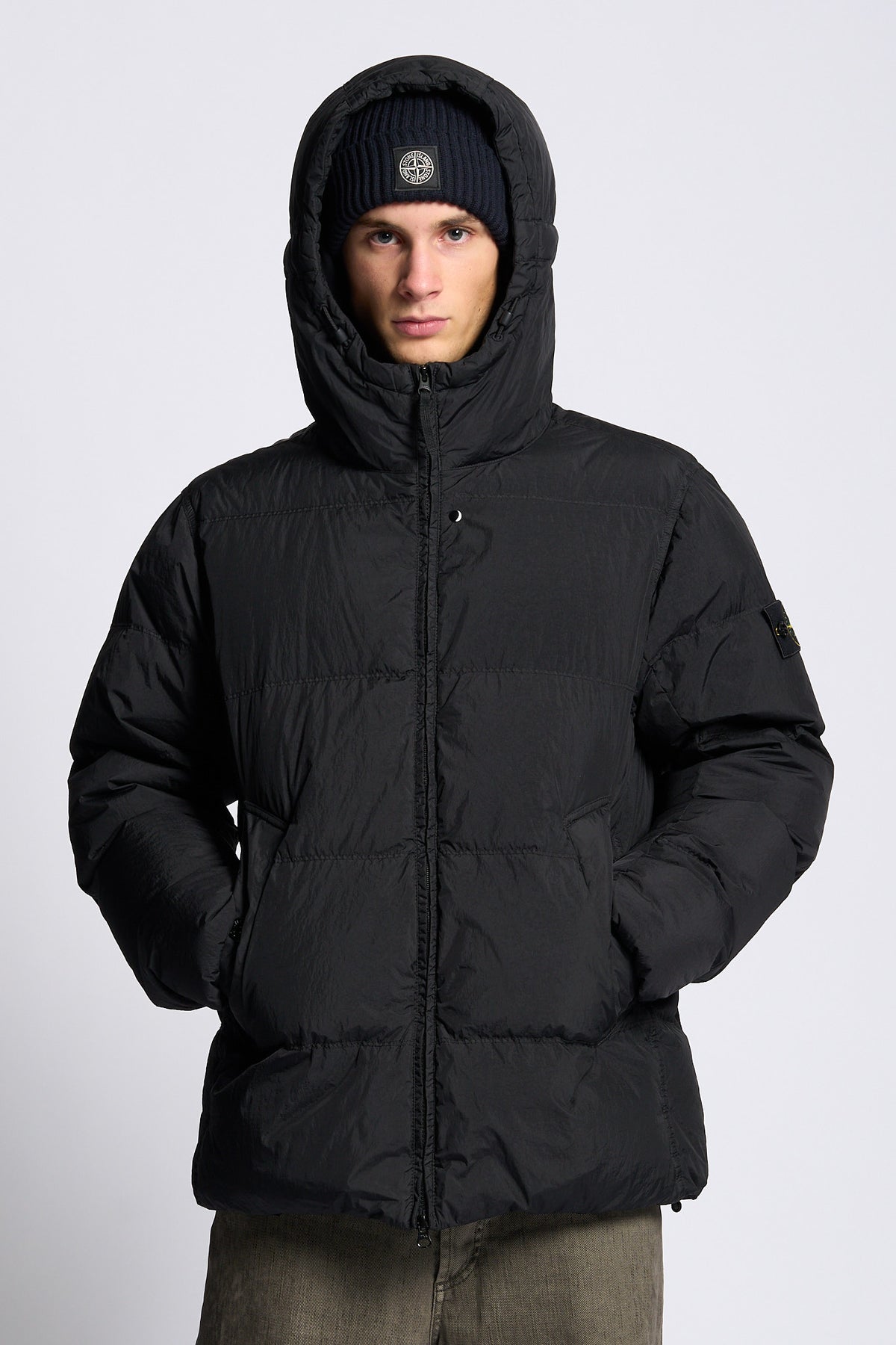 Stone island Piumino Crinkle Cappuccio Nero Uomo-3