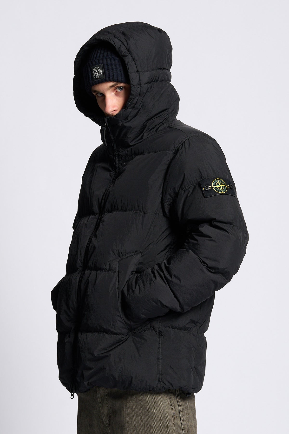 Stone island Piumino Crinkle Cappuccio Nero Uomo-1