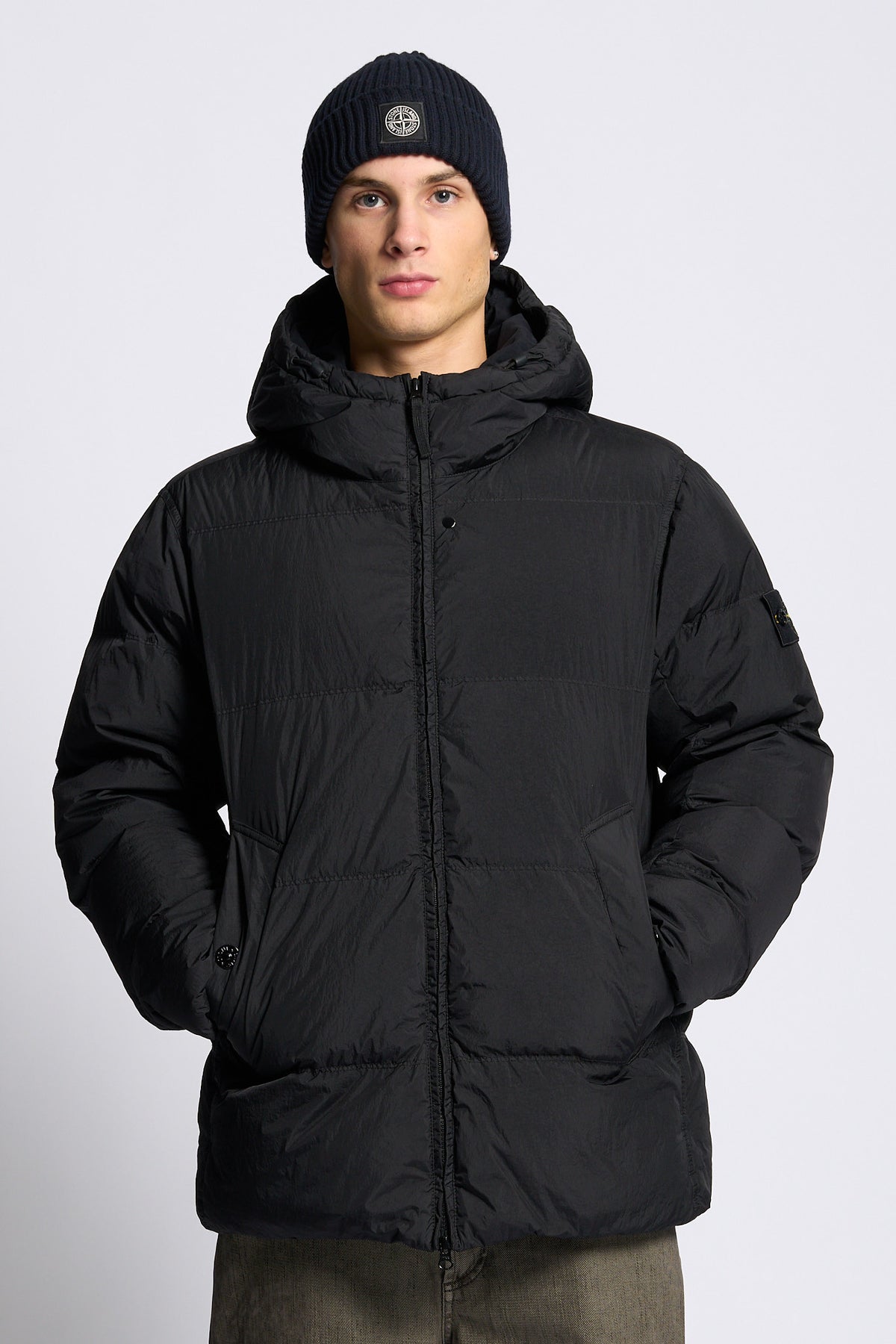 Stone island Piumino Crinkle Cappuccio Nero Uomo-2