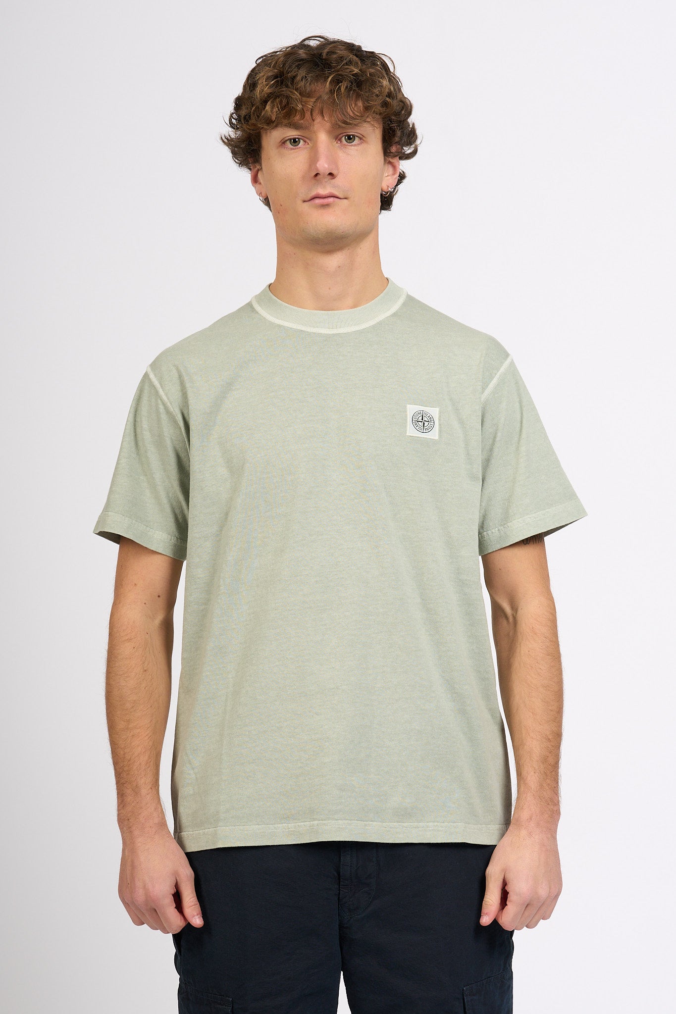 Stone island T-shirt Lavata Verde Salvia Uomo-3