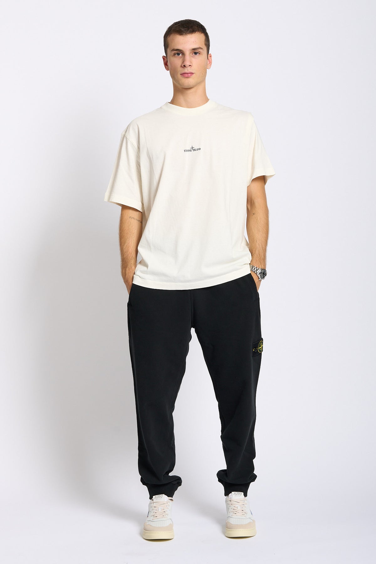 Stone island T-shirt Logo Avorio Uomo-3
