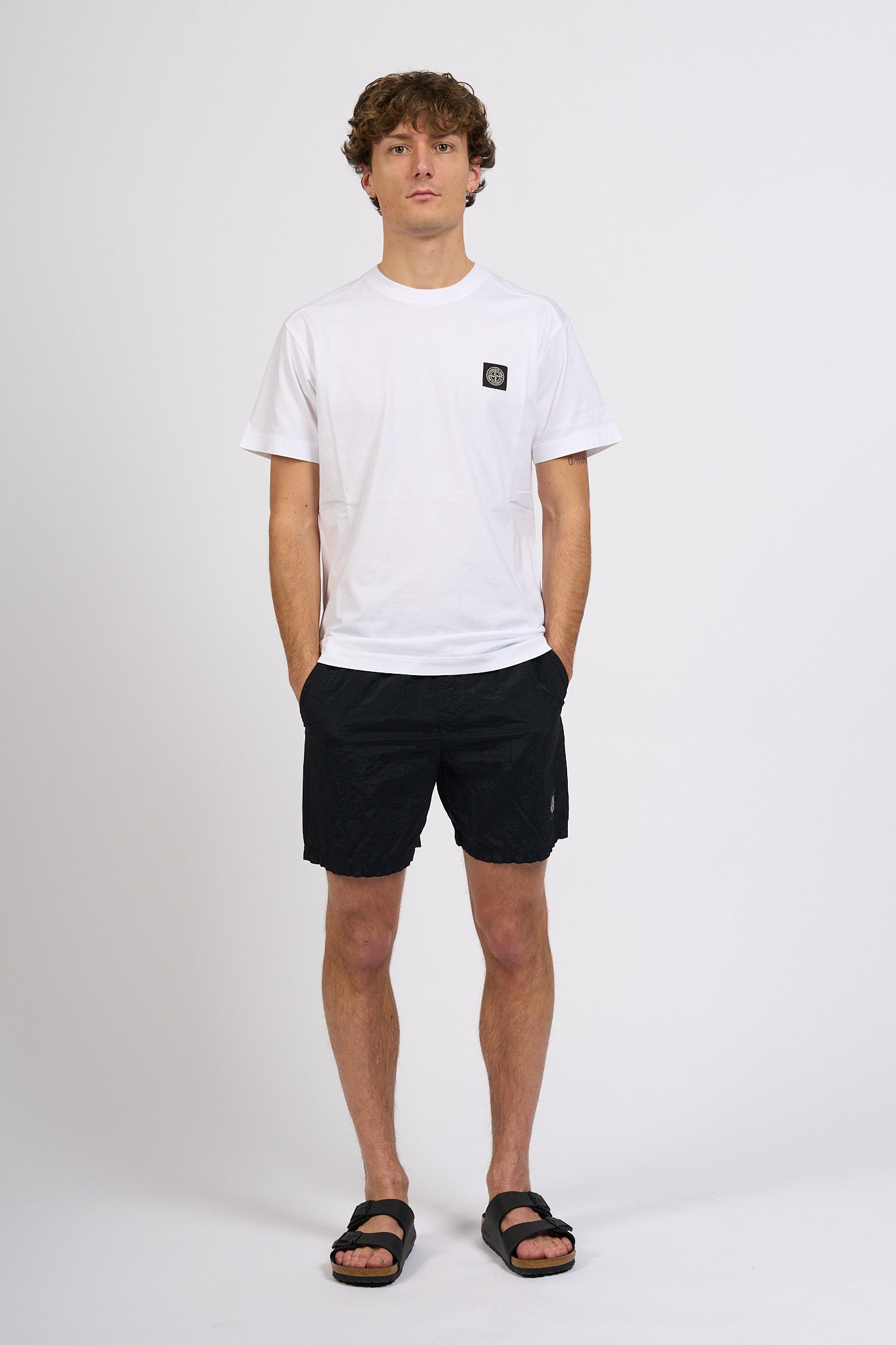Stone island T-shirt Logo Patch Bianco Uomo-7