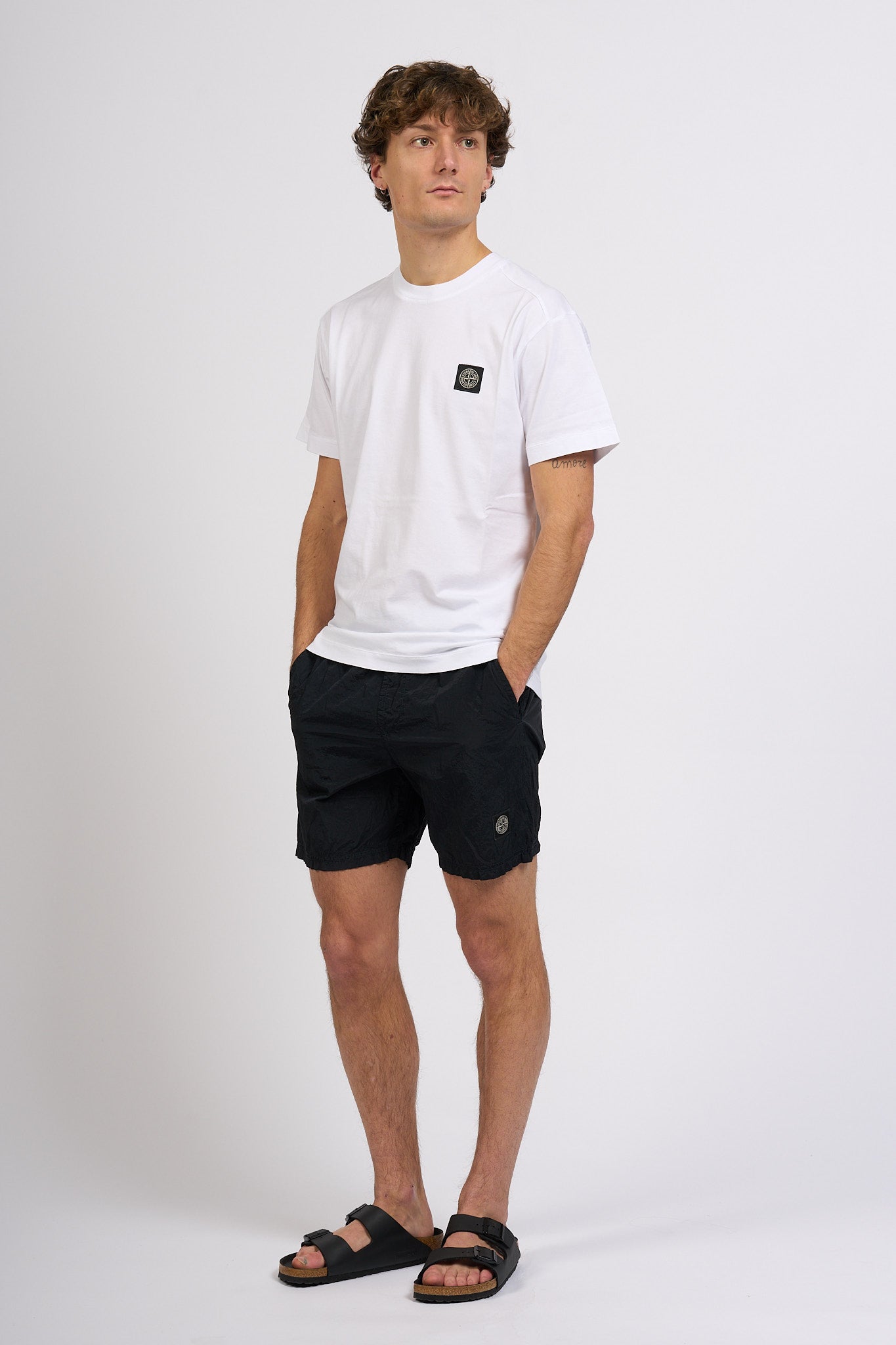 Stone island T-shirt Logo Patch Bianco Uomo-2