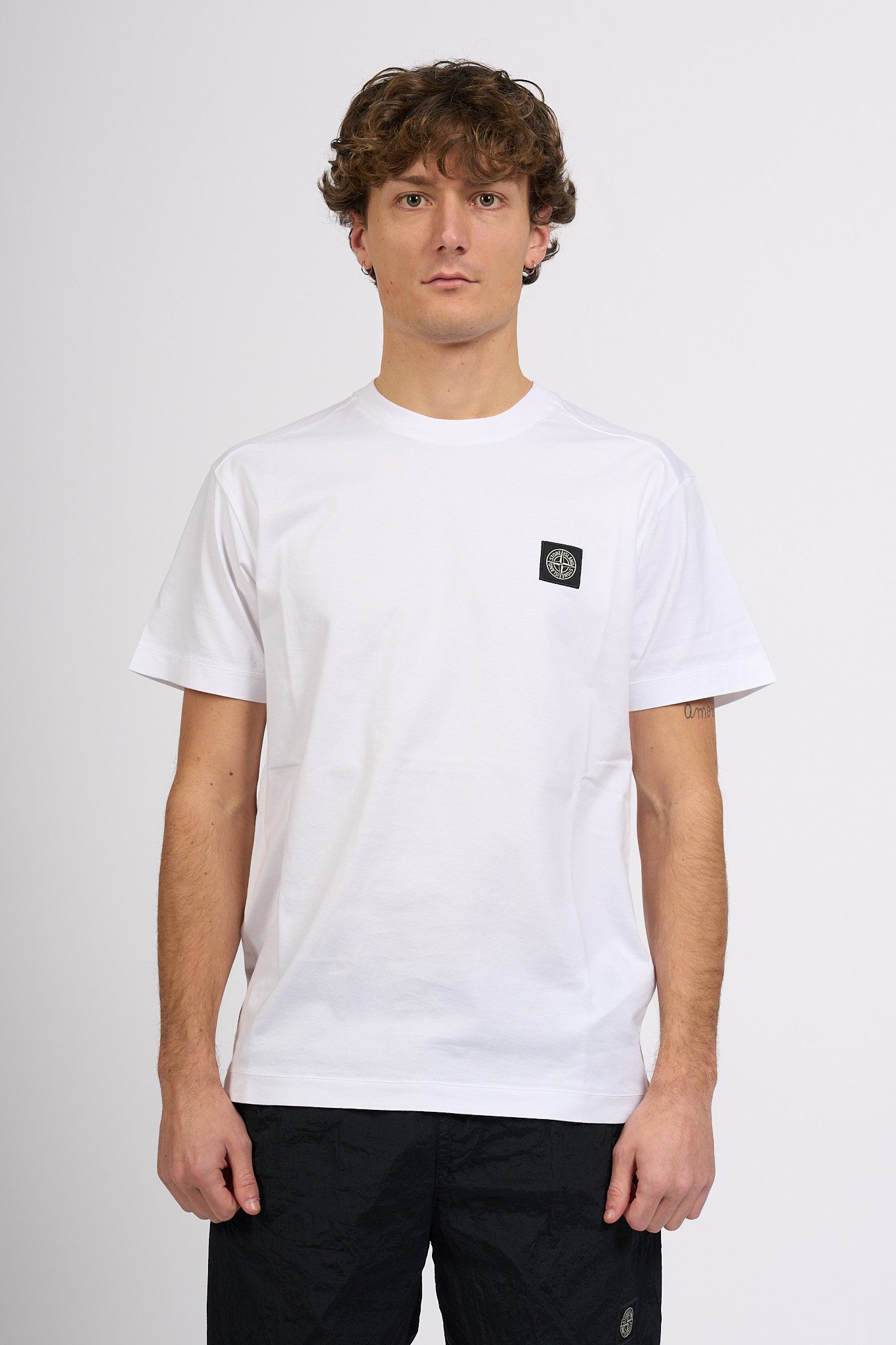 Stone island T-shirt Logo Patch Bianco Uomo-1