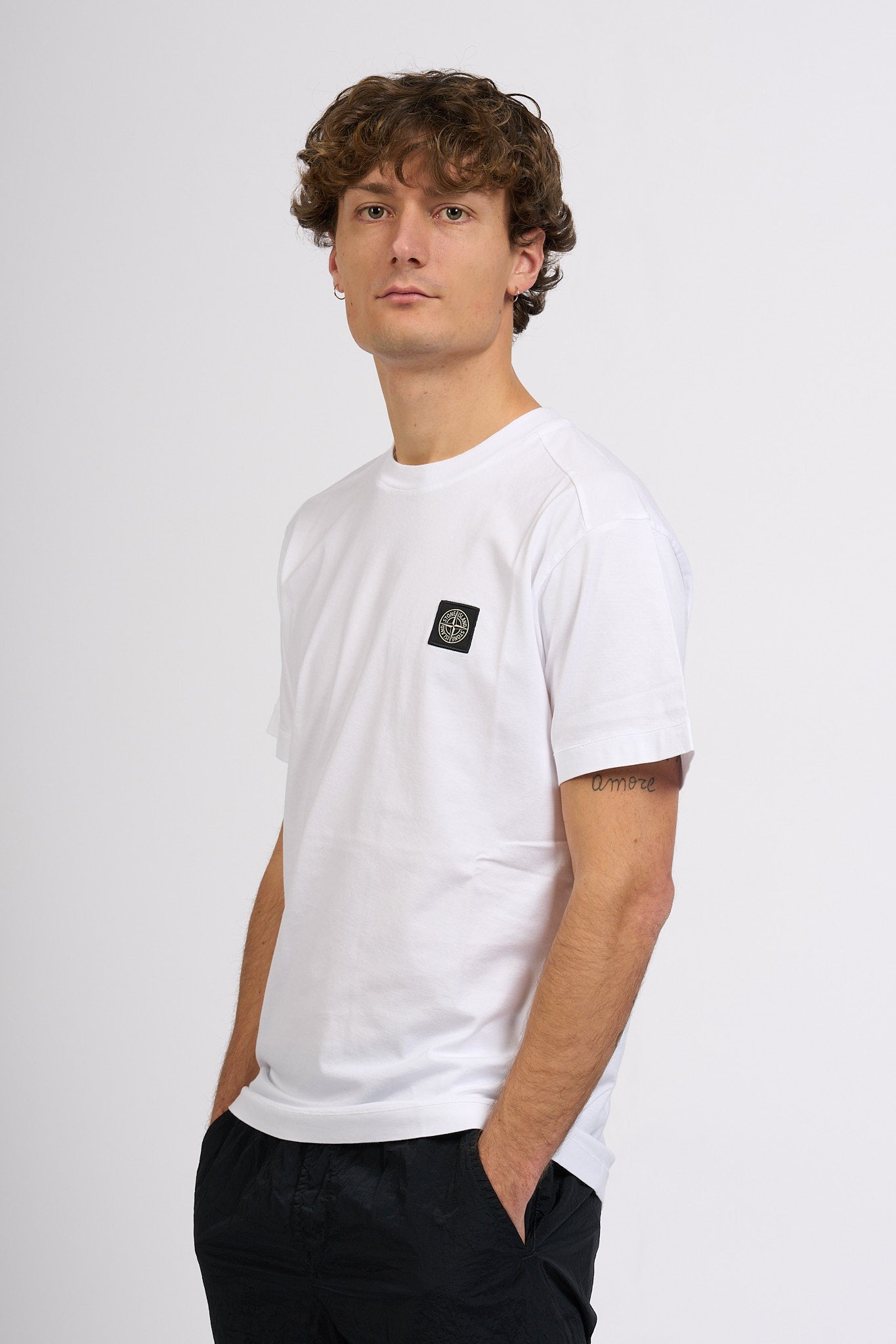 Stone island T-shirt Logo Patch Bianco Uomo-3