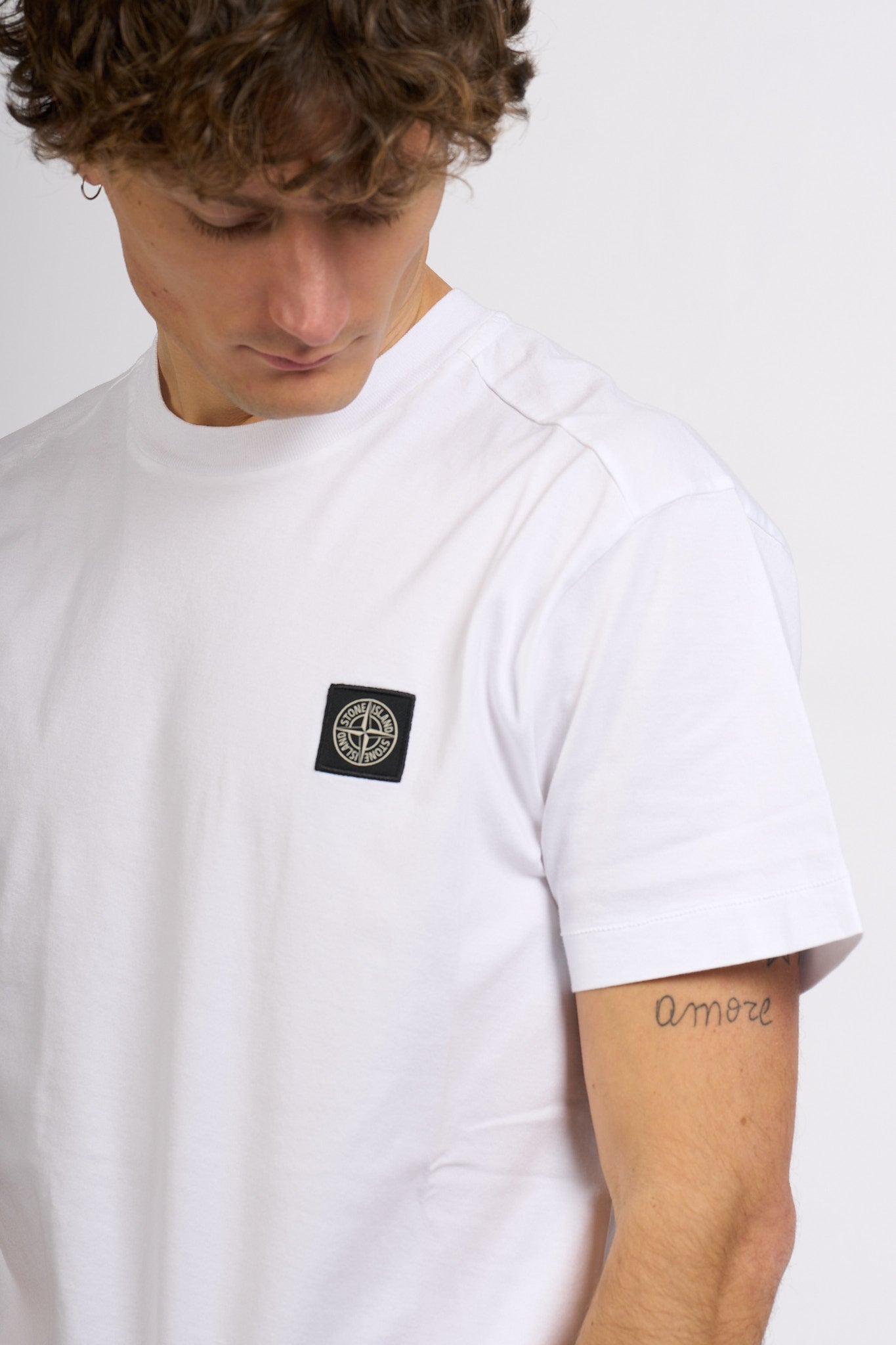 Stone island T-shirt Logo Patch Bianco Uomo-6