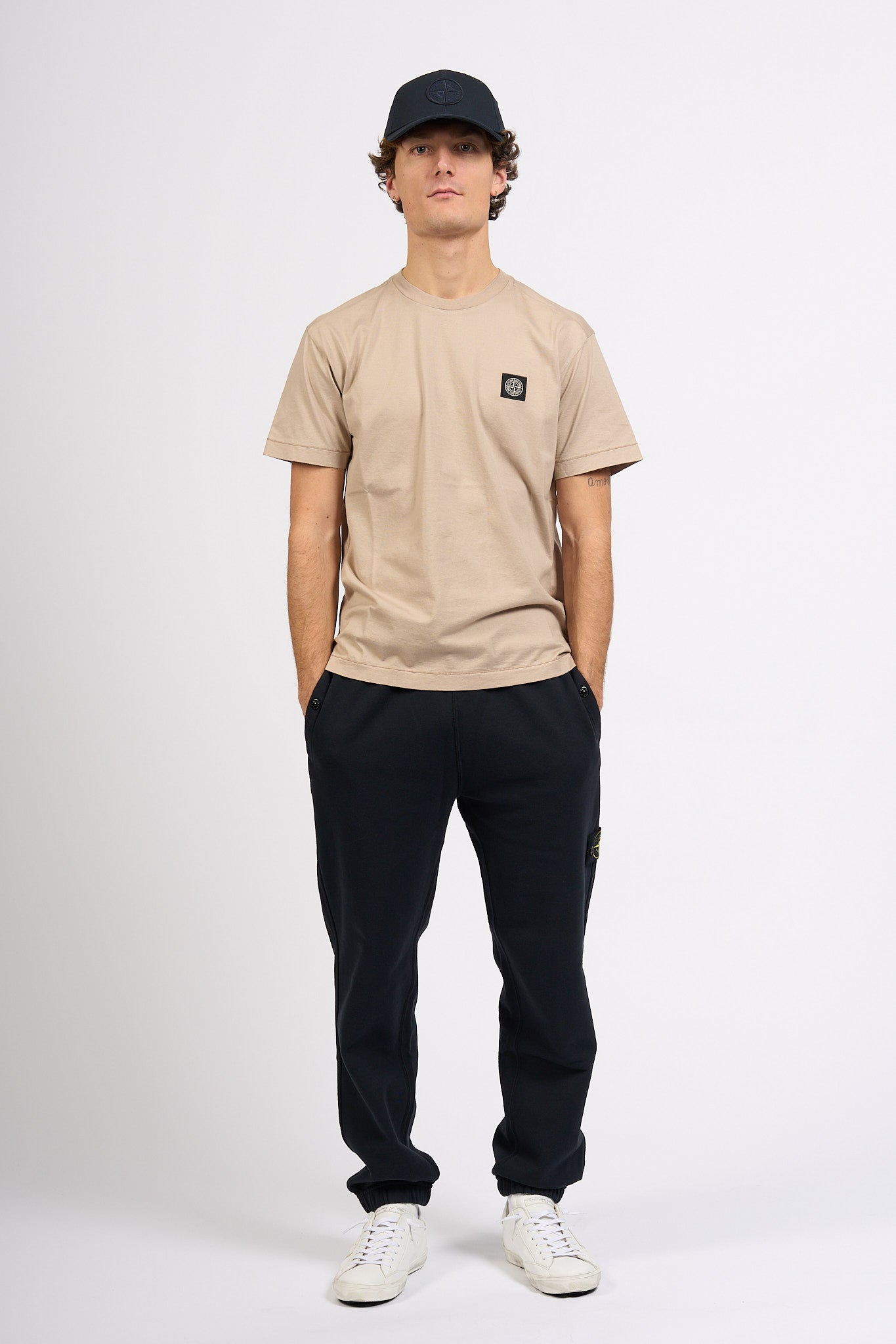 Stone island T-shirt Logo Patch Sabbia Uomo-4