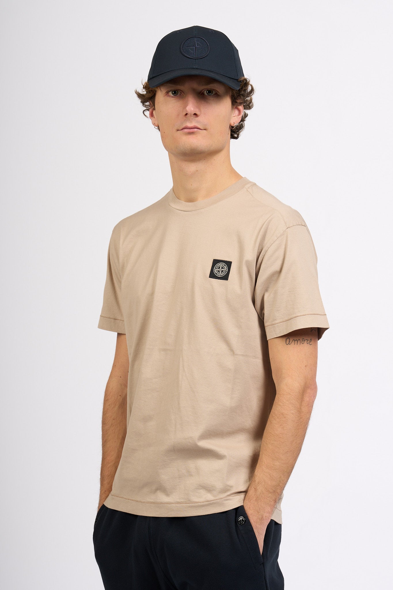 Stone island T-shirt Logo Patch Sabbia Uomo-1