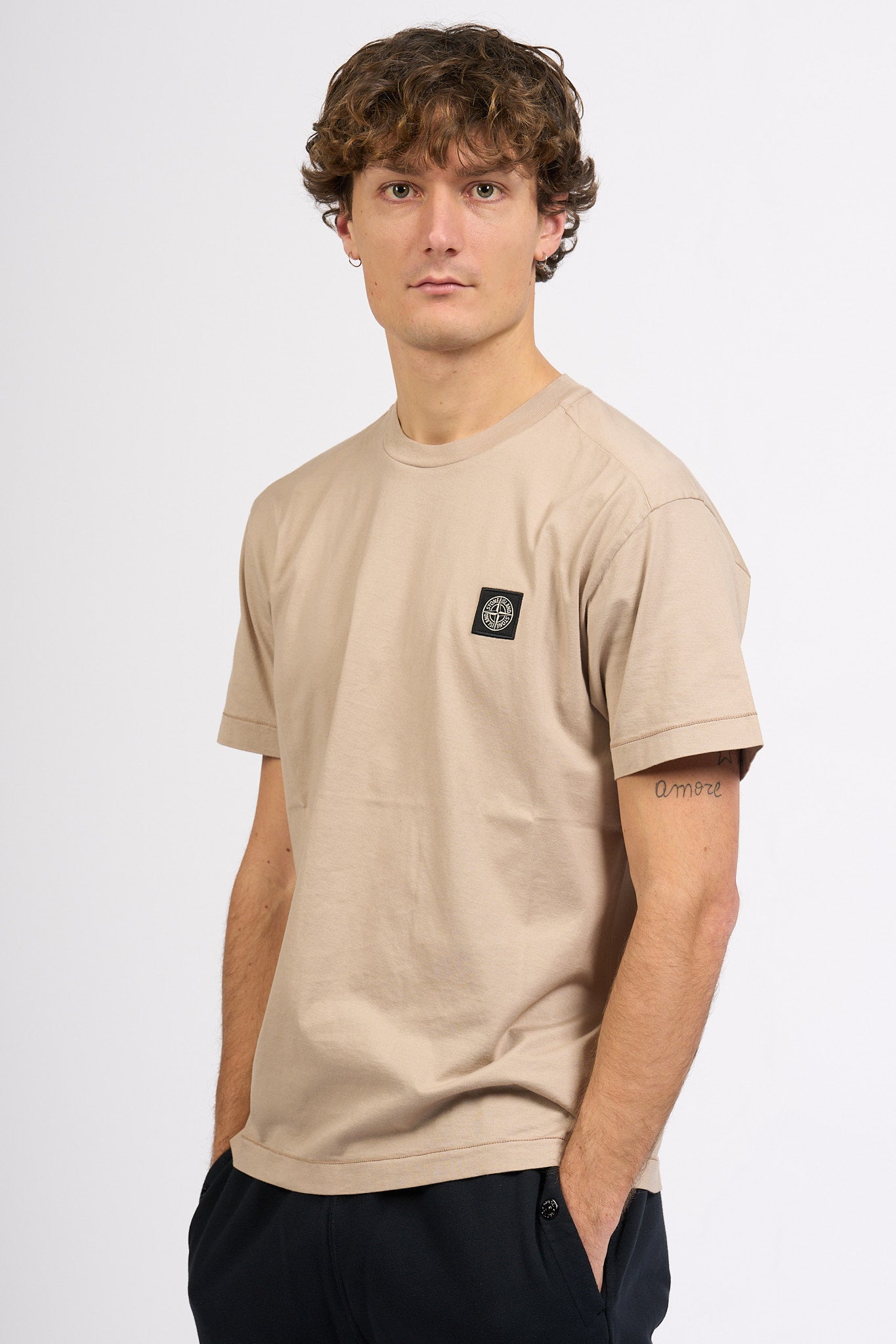 Stone island T-shirt Logo Patch Sabbia Uomo-5