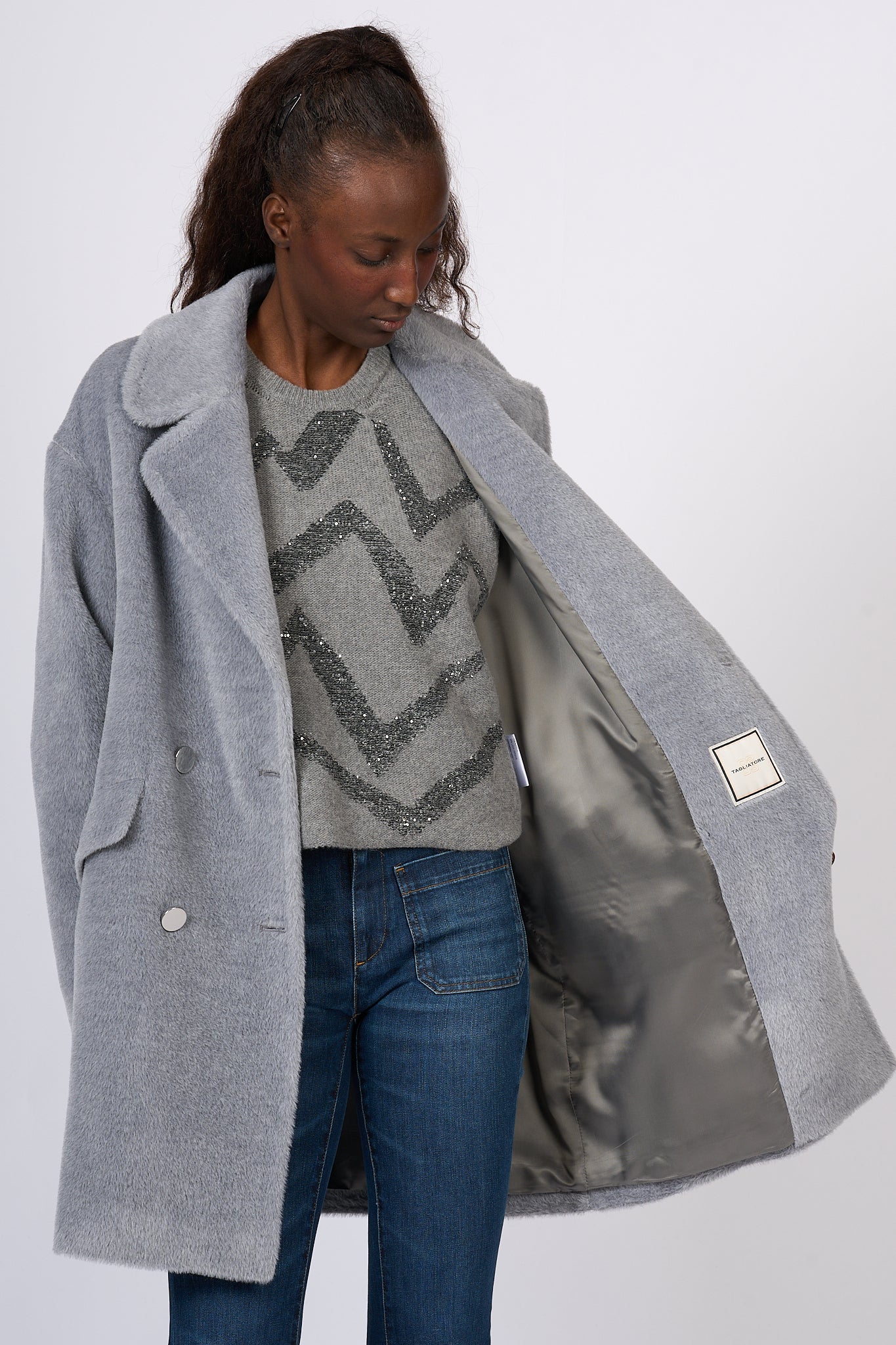 Cappotto grigio corto donna cheap