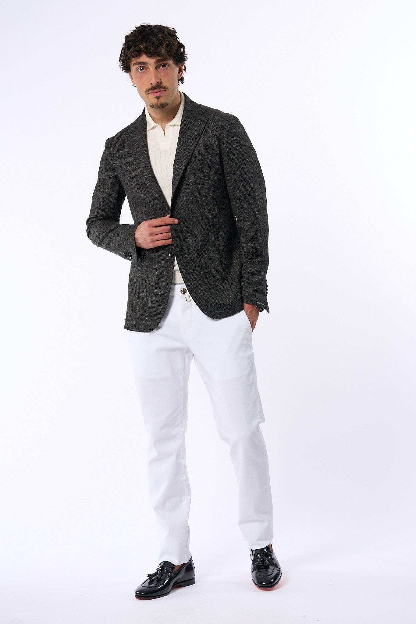 Tagliatore Giacca in Lino e Cotone Antracite Uomo-5