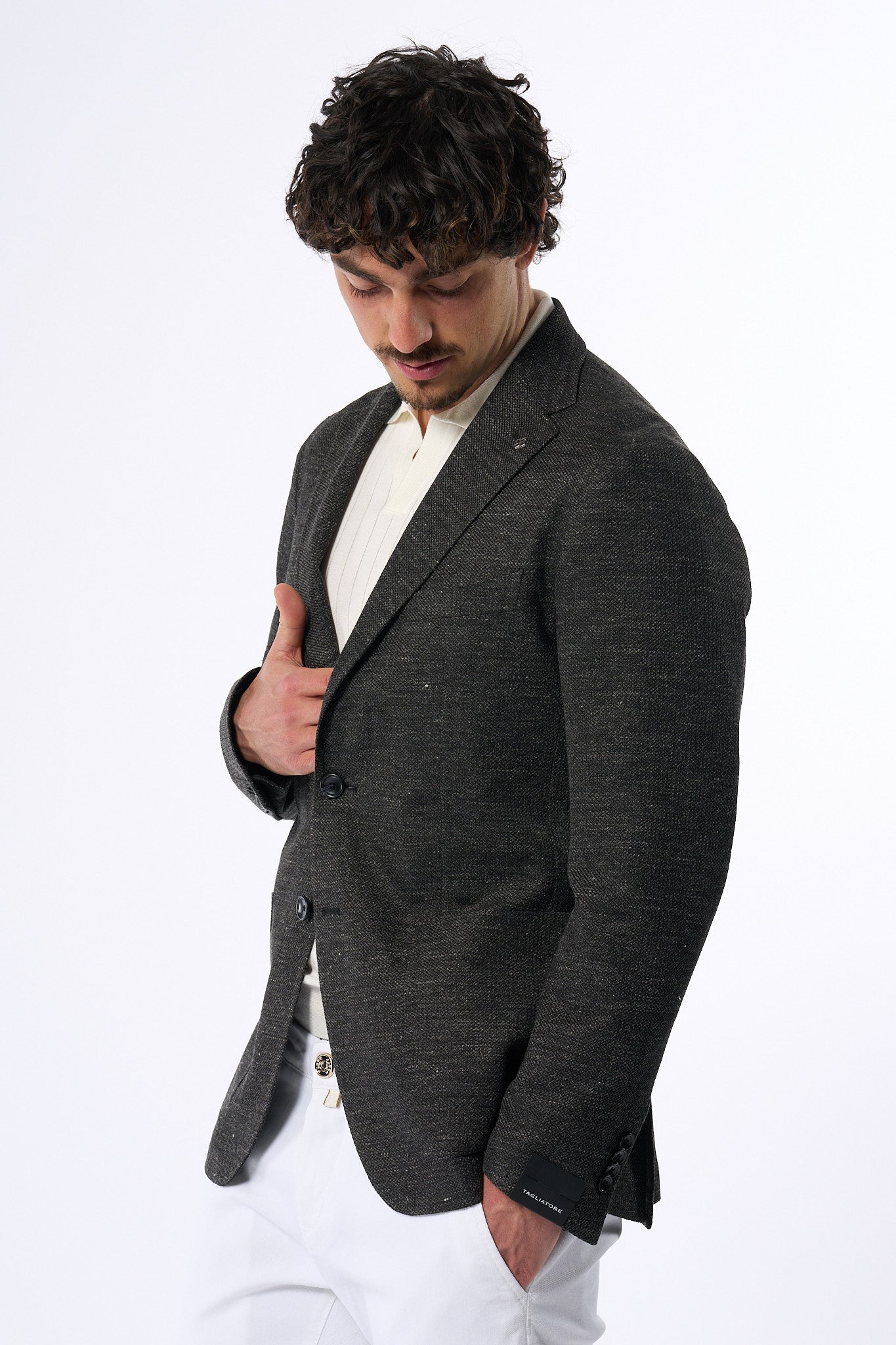 Tagliatore Giacca in Lino e Cotone Antracite Uomo-3