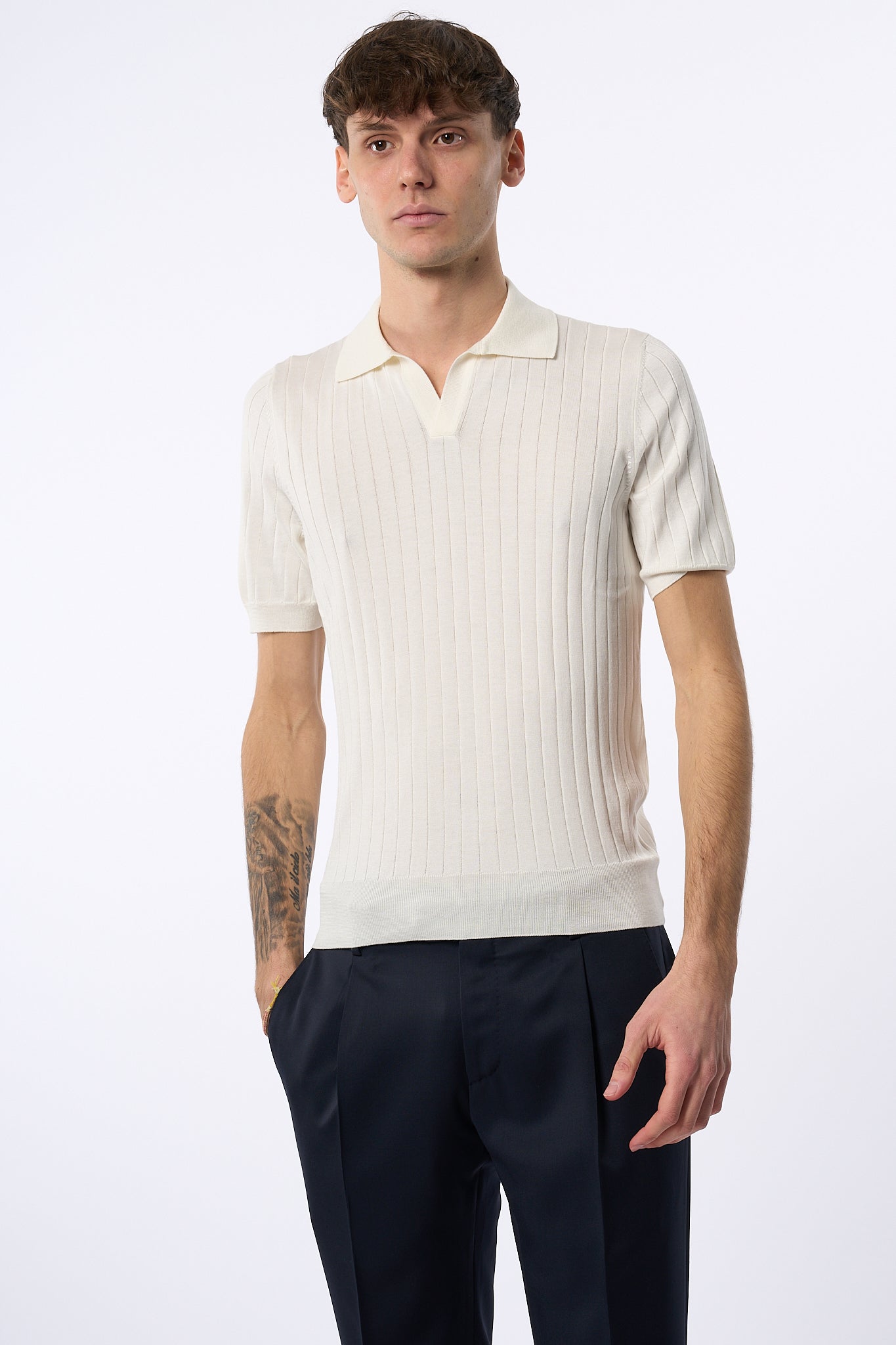 Tagliatore Polo in Seta e Cotone Bianco Uomo-1
