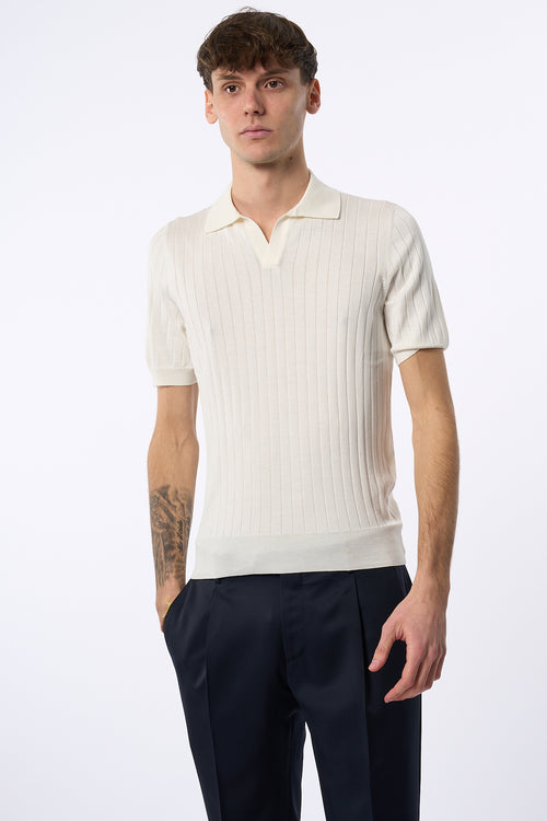 Tagliatore Polo in Seta e Cotone Bianco Uomo