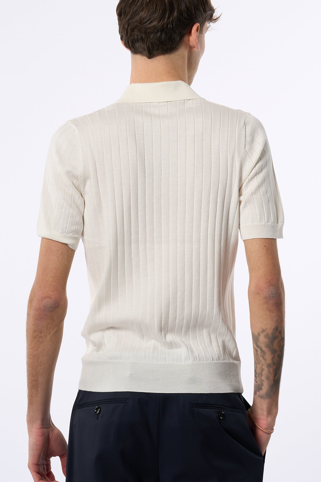 Tagliatore Polo in Seta e Cotone Bianco Uomo-5