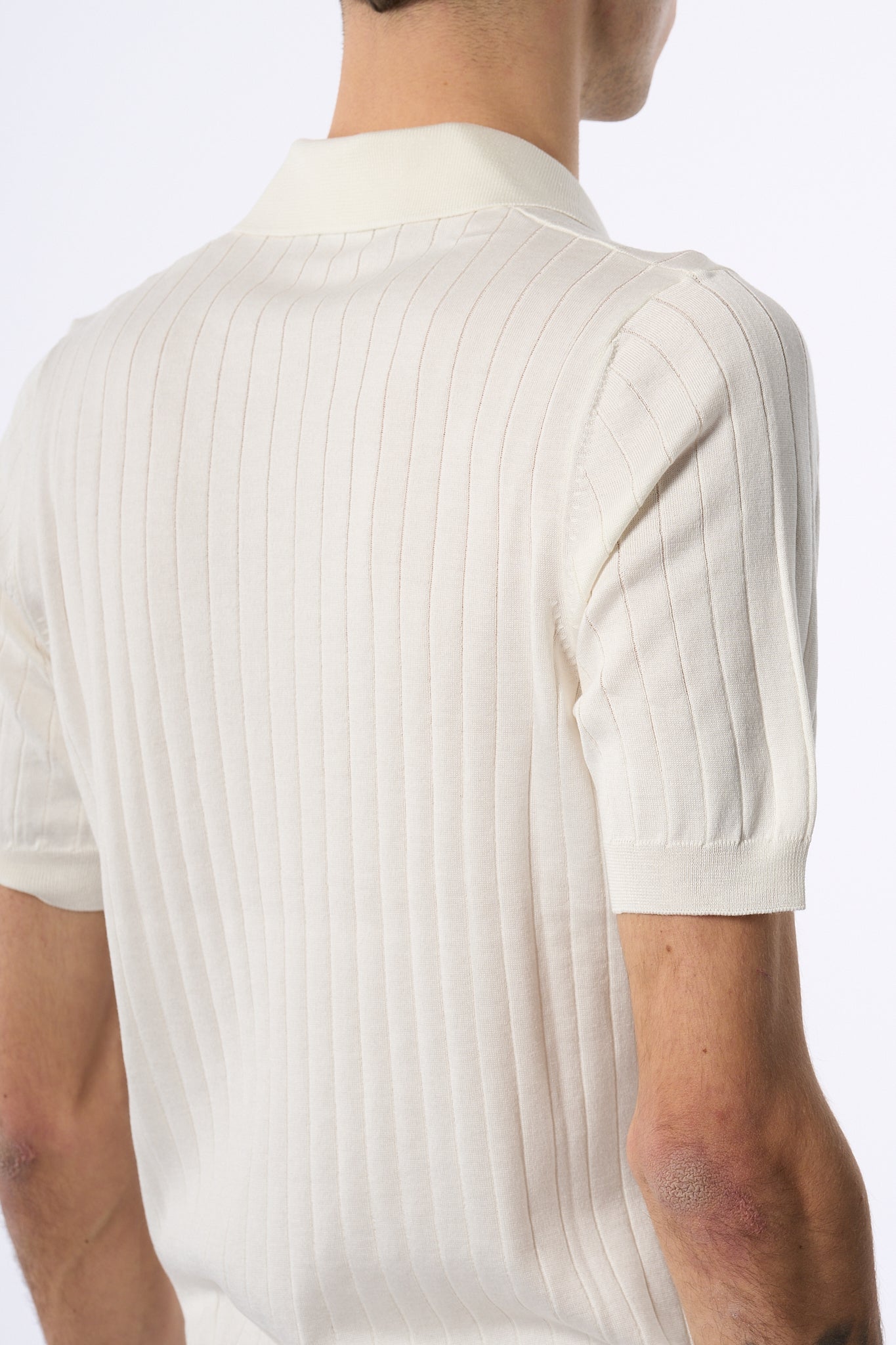 Tagliatore Polo in Seta e Cotone Bianco Uomo-6