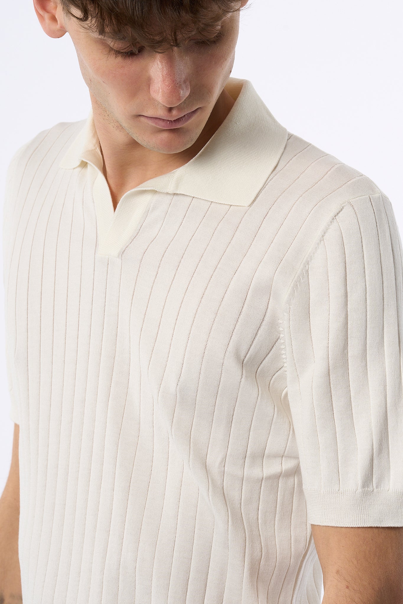 Tagliatore Polo in Seta e Cotone Bianco Uomo-2