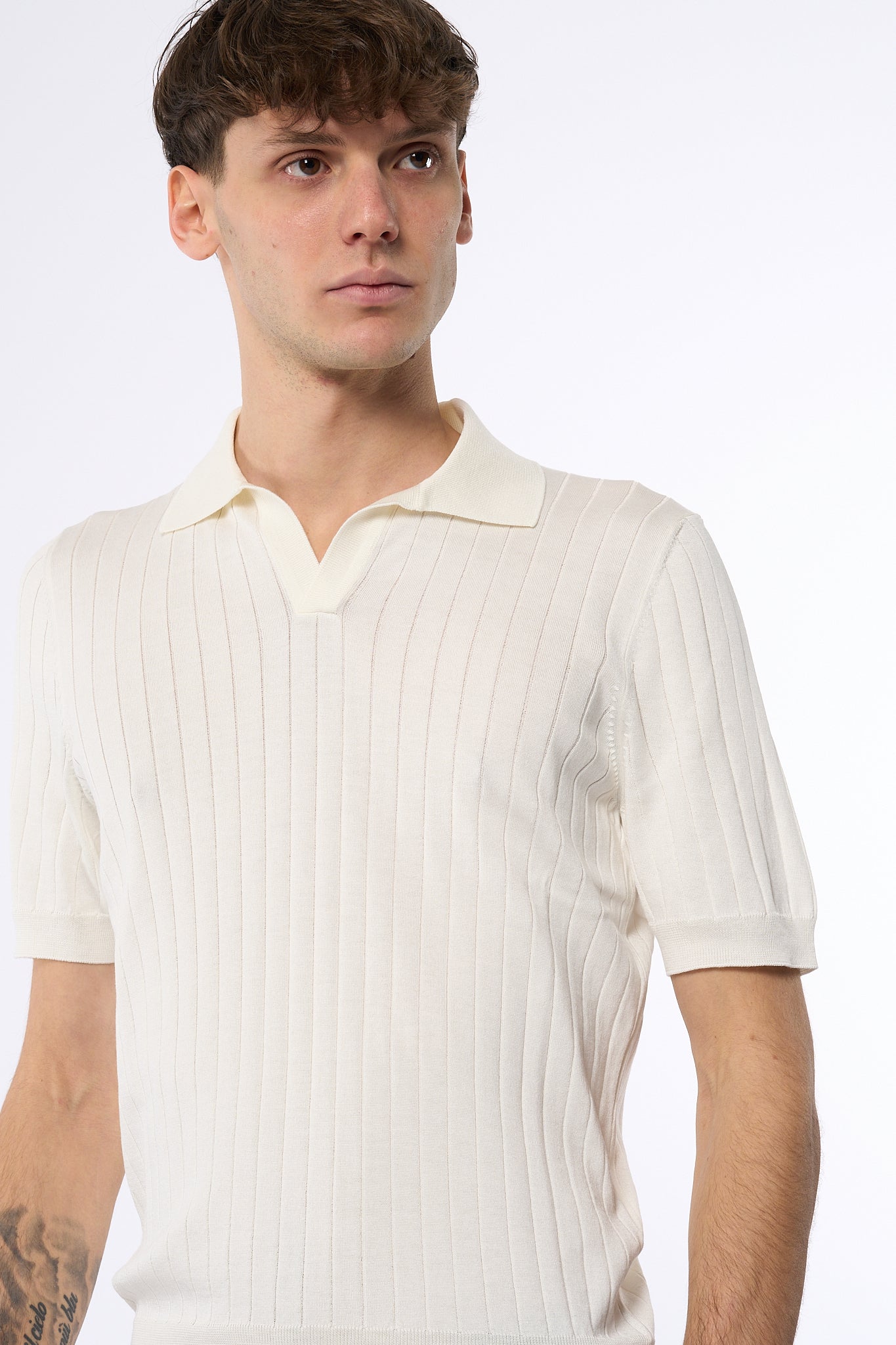 Tagliatore Polo in Seta e Cotone Bianco Uomo-4