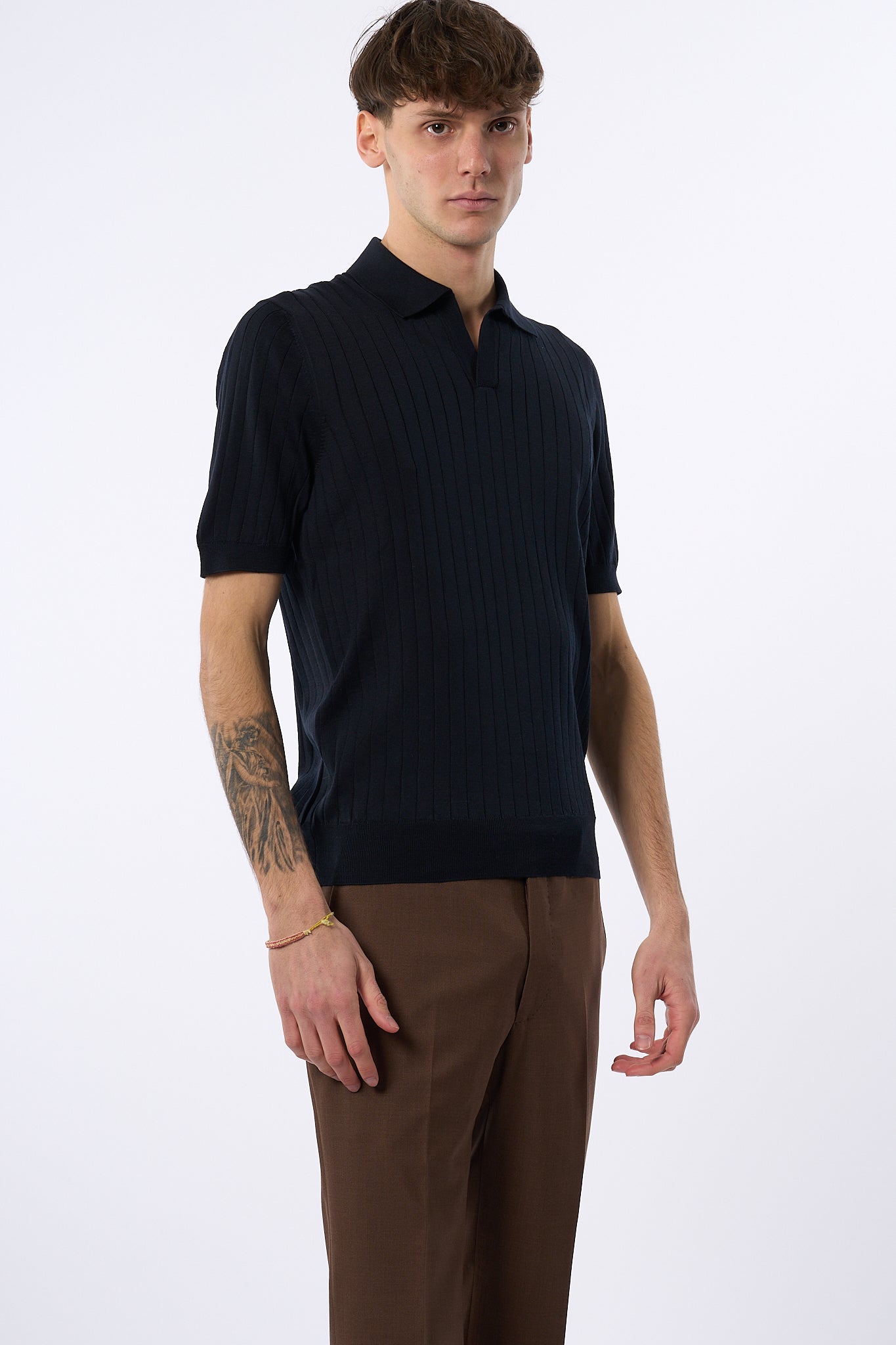 Tagliatore Polo in Seta e Cotone Blu Uomo-4