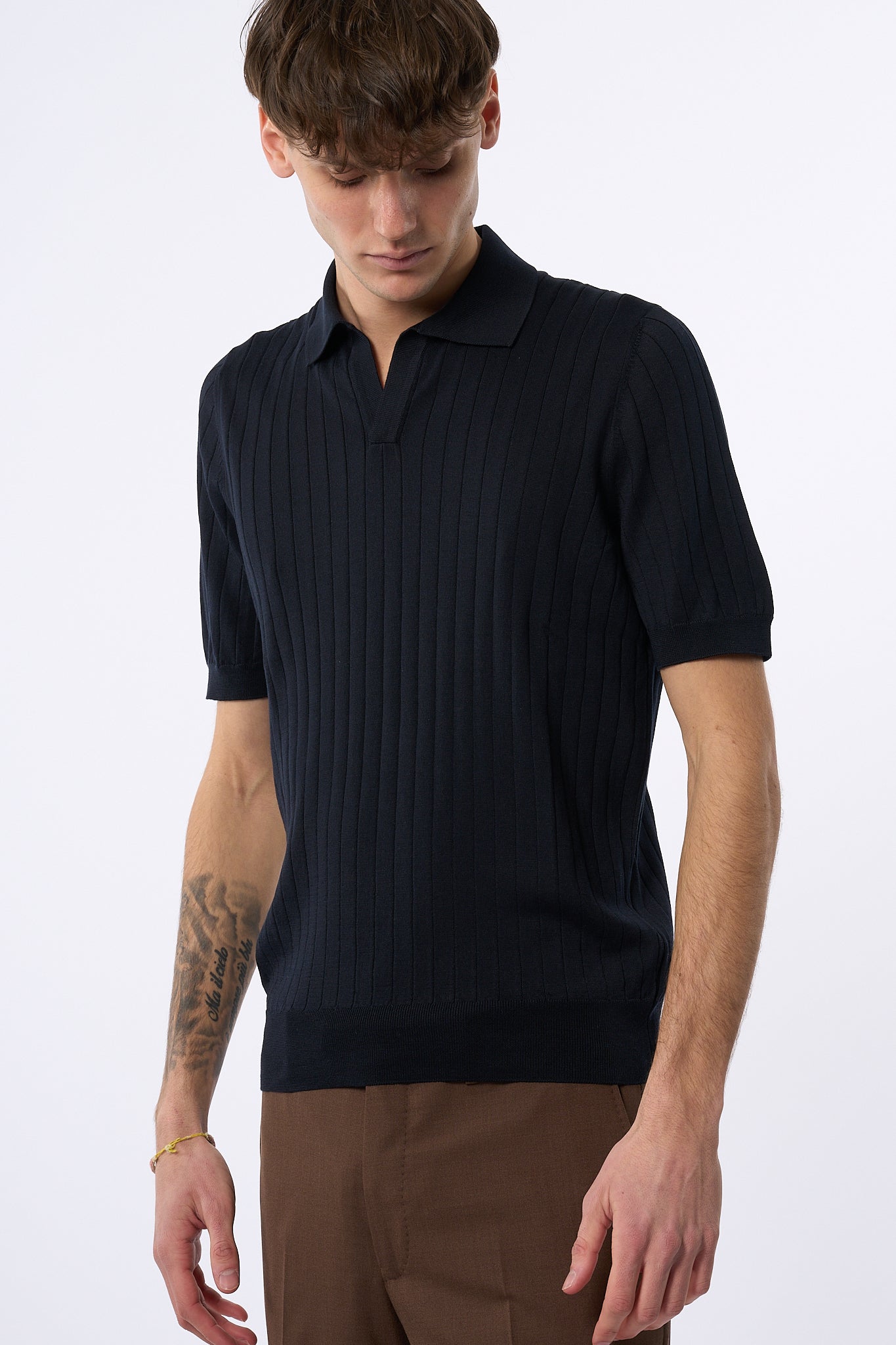Tagliatore Polo in Seta e Cotone Blu Uomo-2