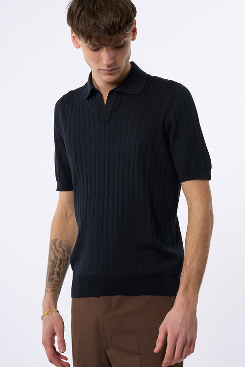 Tagliatore Polo in Seta e Cotone Blu Uomo-2