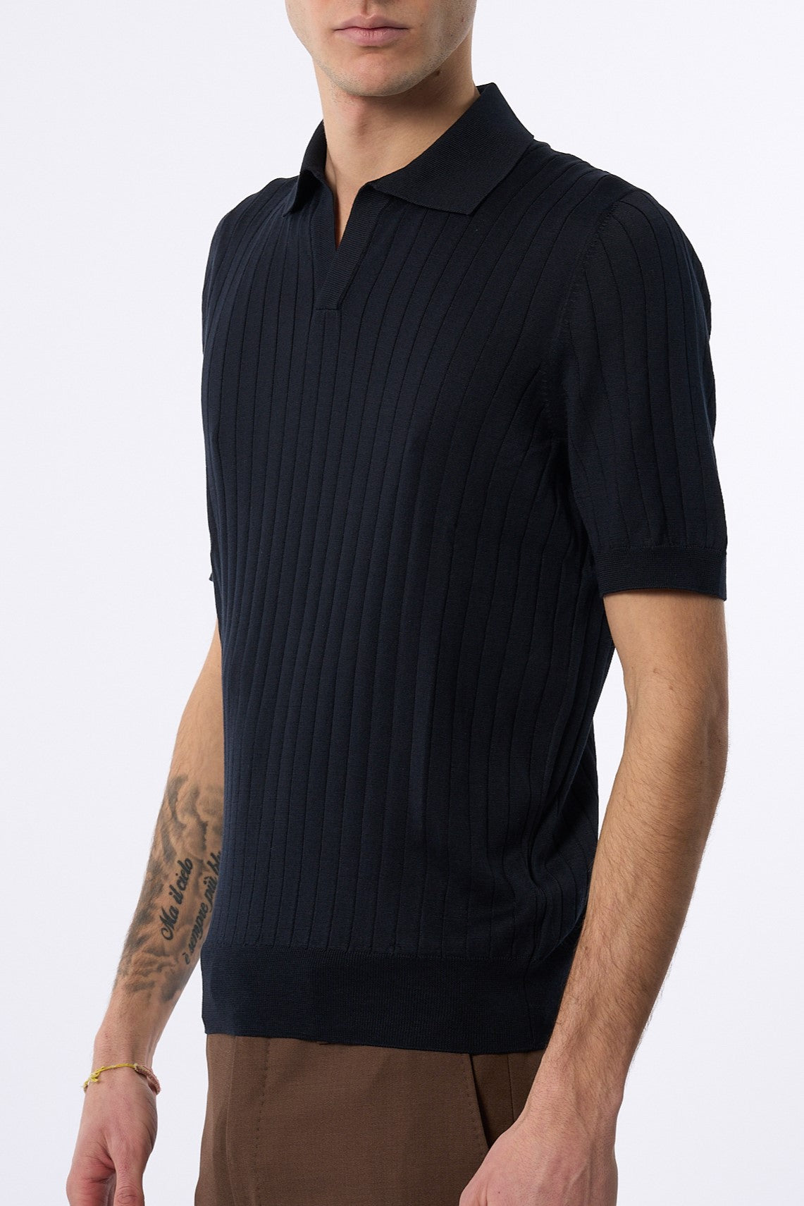 Tagliatore Polo in Seta e Cotone Blu Uomo-3