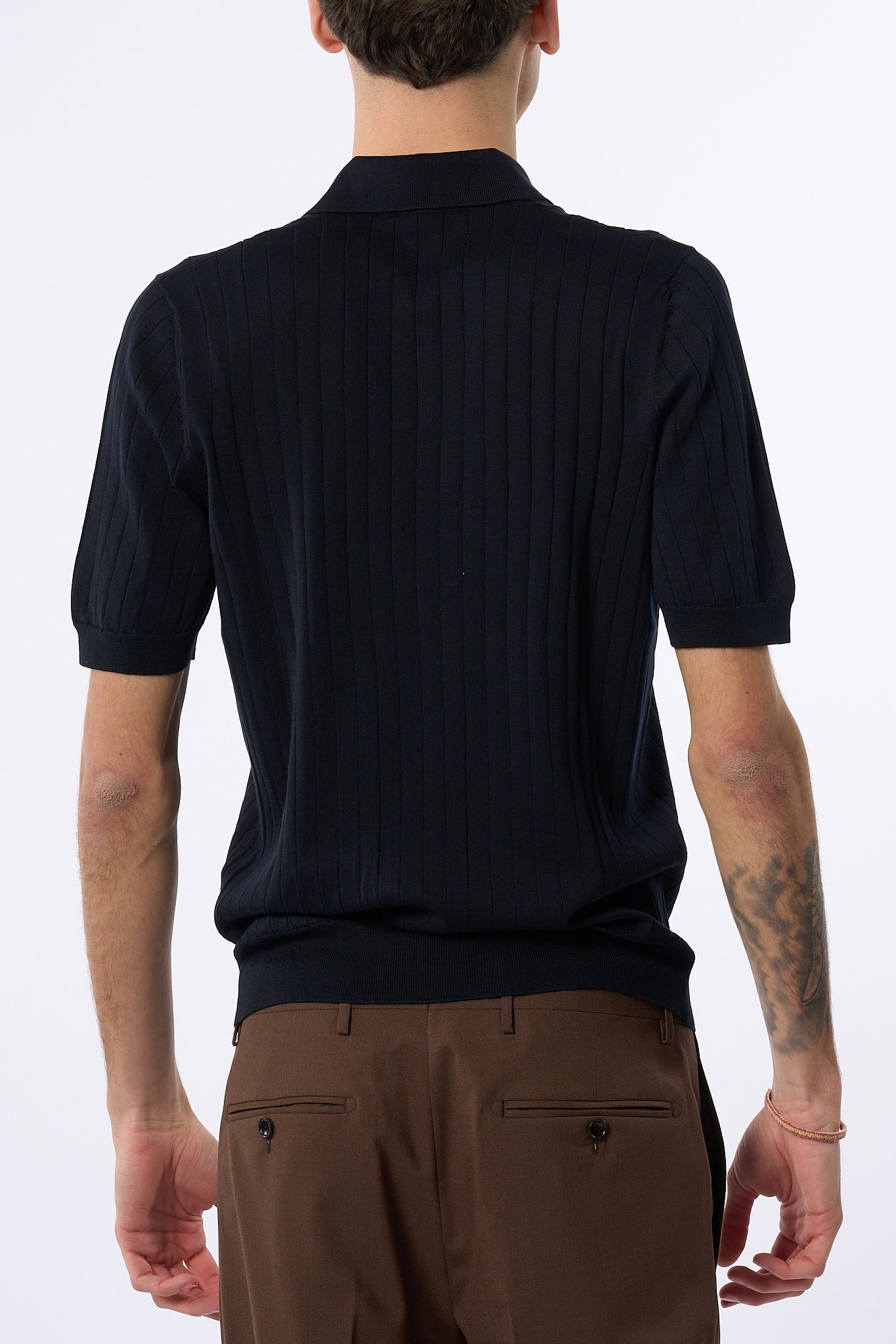Tagliatore Polo in Seta e Cotone Blu Uomo-6