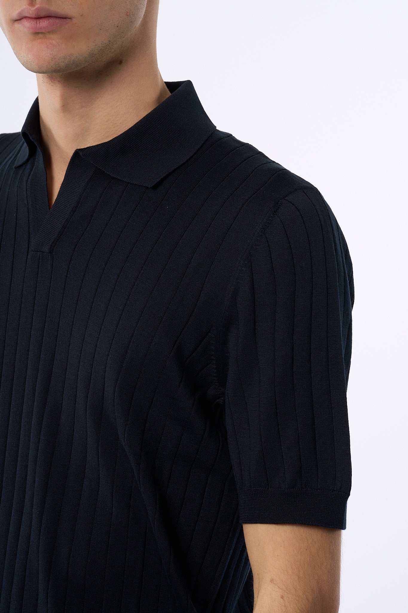 Tagliatore Polo in Seta e Cotone Blu Uomo-1
