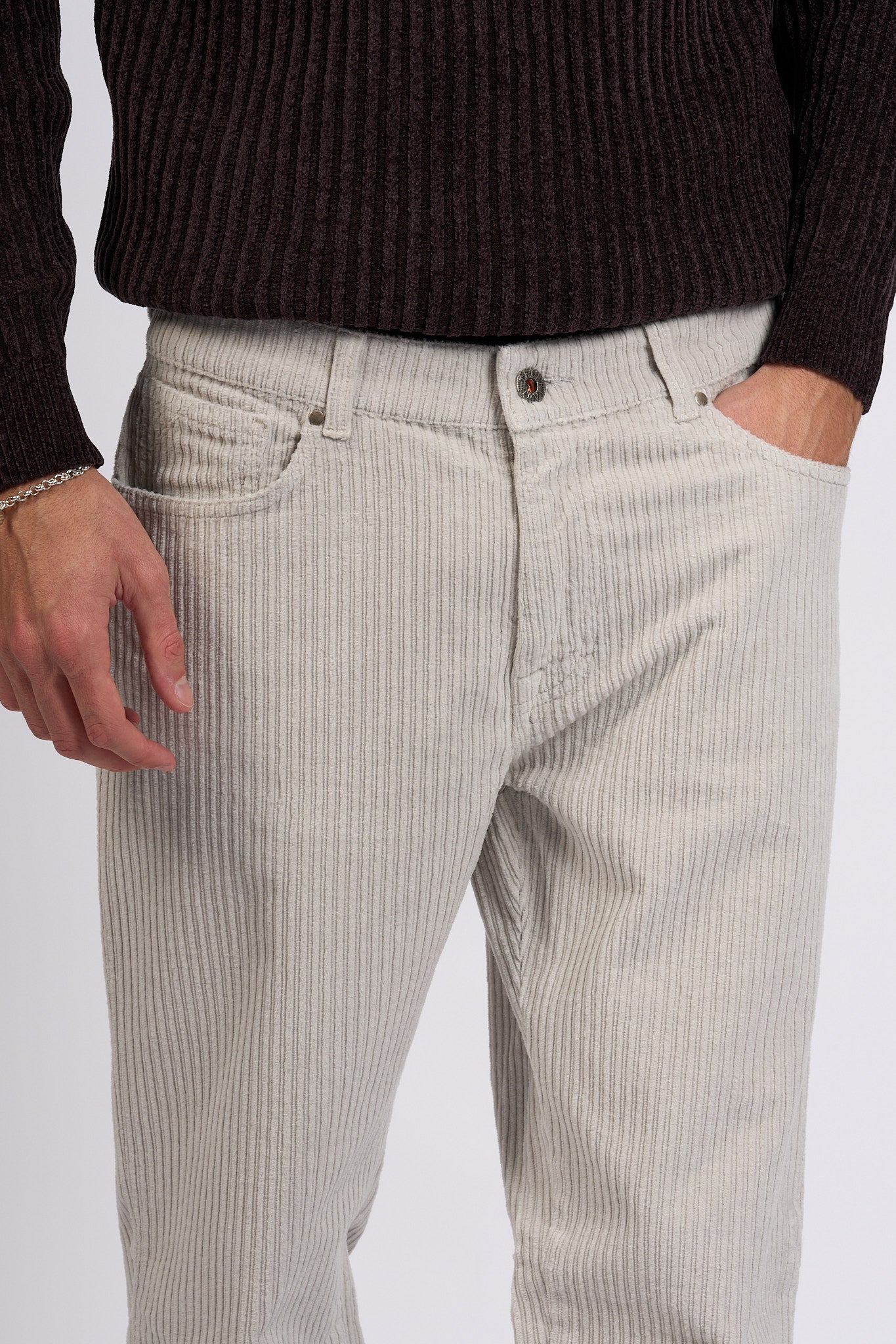 Teleria Zed Pantalone Mark Velluto Grigio Uomo-6